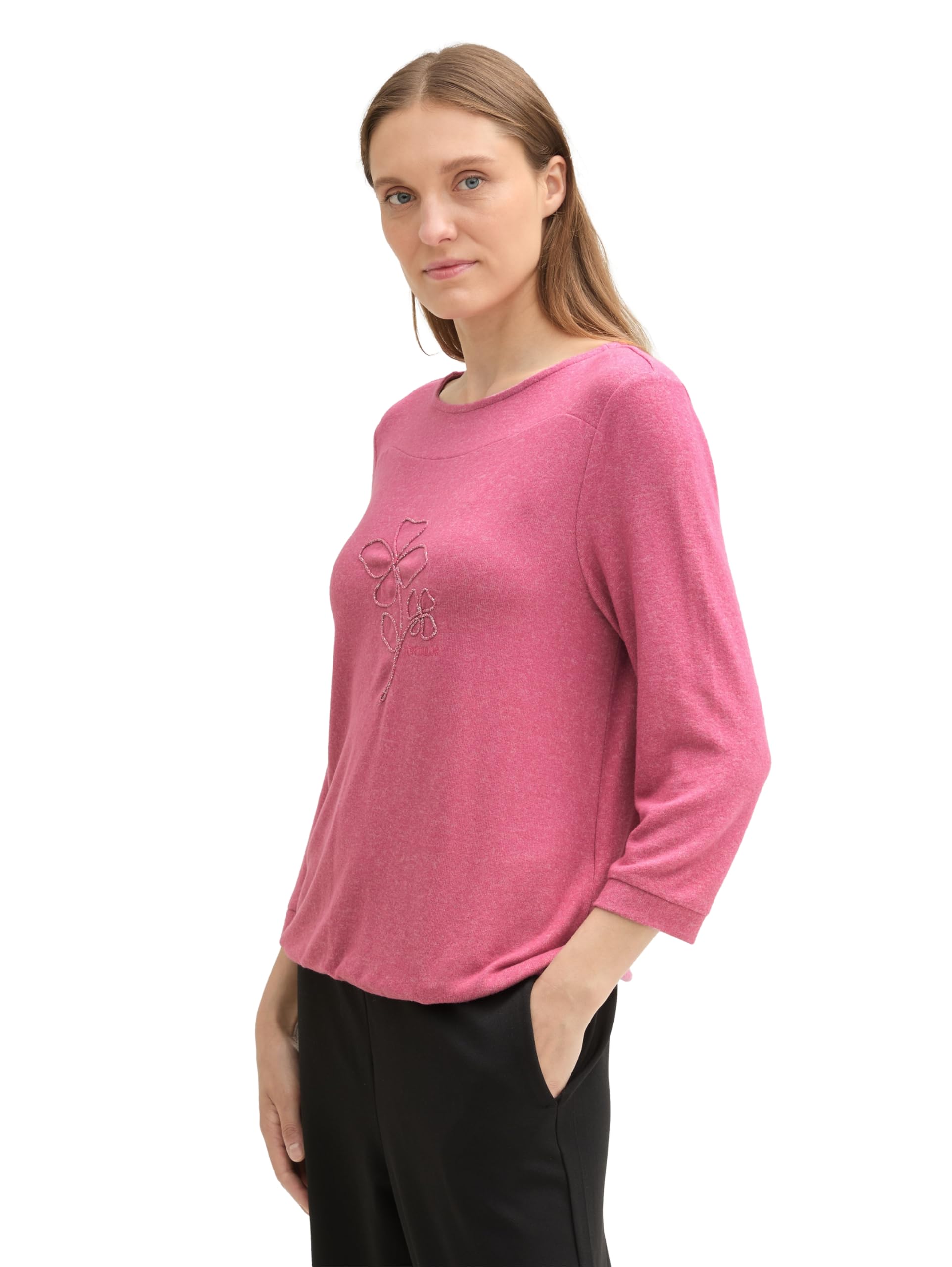 Tom Tailor Damen 1043103 Cozy Longsleeve mit Schriftzug (1er Pack)