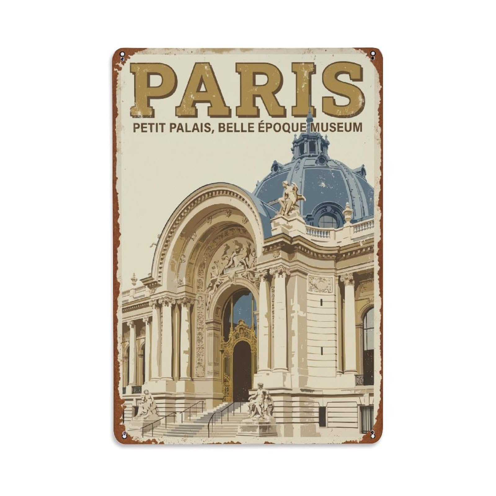 Vintage Travel Paris Petit Palais Museum Rusted France Metal Tin Sign Plaque Wall Decor for Cafe, Club Bar, Office, Home Garden Metal Poster 8x12Inch