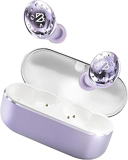 Tempo - Auriculares inalámbricos morados 30 para mujeres con orejas pequeñas, bonitos auriculares morados con micrófono, auriculares Bluetooth con refuerzo de graves para canales auditivos pequeños, IPX7 a prueba de sudor, batería larga, auriculares ruidosos para regalo