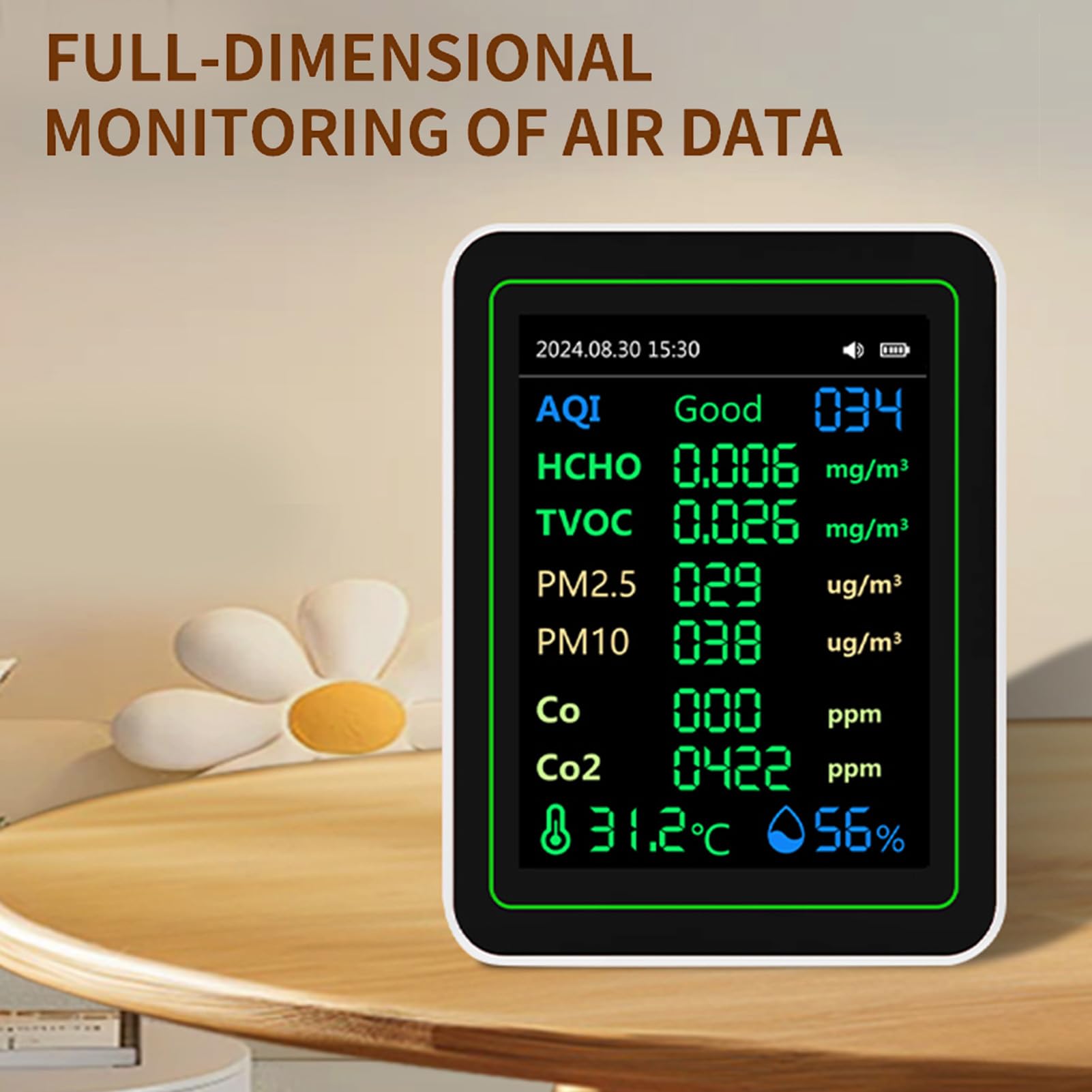 Gugxiom Monitoraggio della qualità Dell'aria, Sensori di Temperatura Interno, Rileva PM2.5/PM1.0/PM10/CO2/CO/TVOC/HCHO/Temperatura/Humidità, Misuratore di qualità Dell'aria per il Hotel (WHITE)