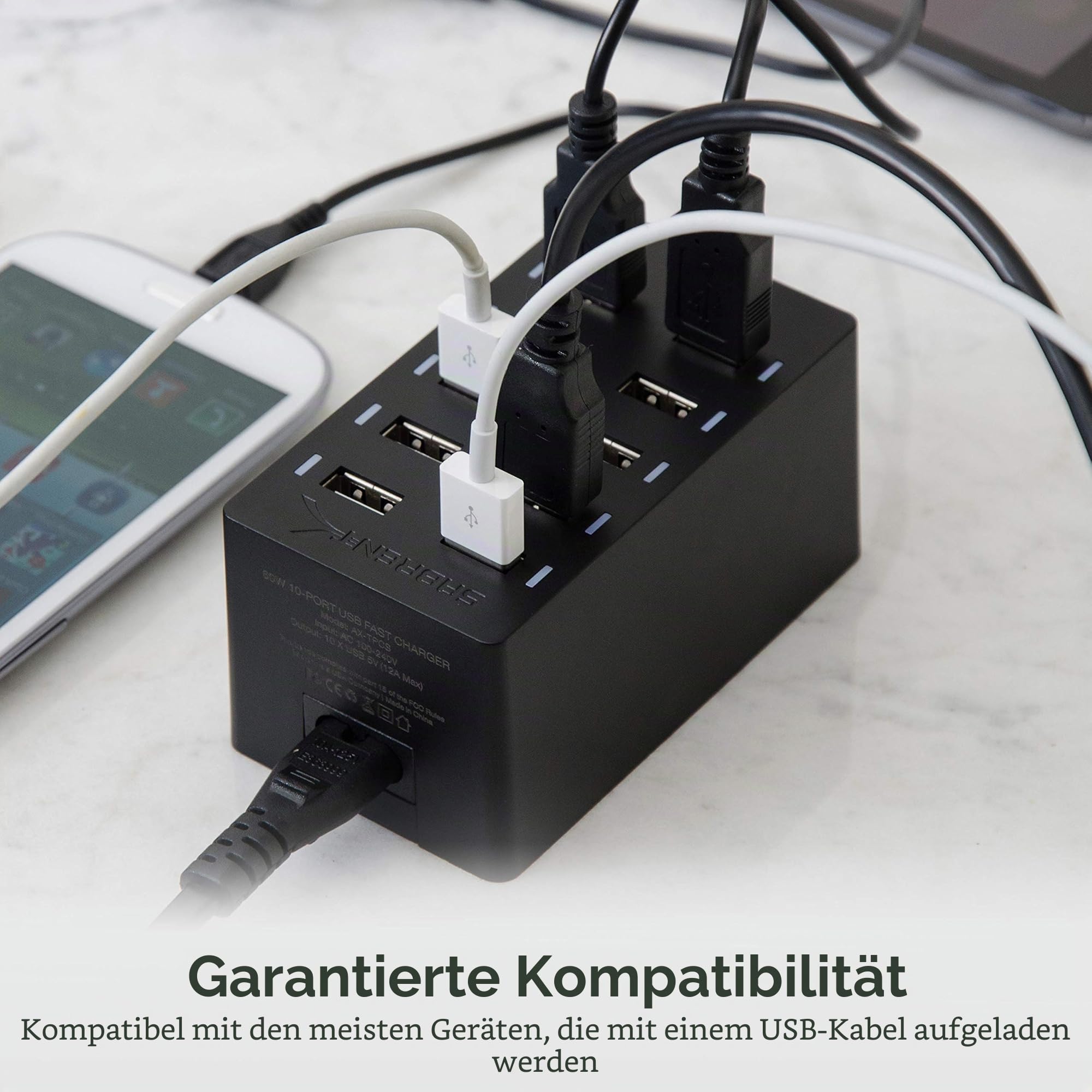 SABRENT USB Ladegerät, 60Watt 10ports USB-Schnellladegerät Ladestation Mehrfach, mit Netzteil, Ladestation für MacBook, USB-C Laptops, Nexus, iPhone, Samsung Galaxy (AX-TPCS)