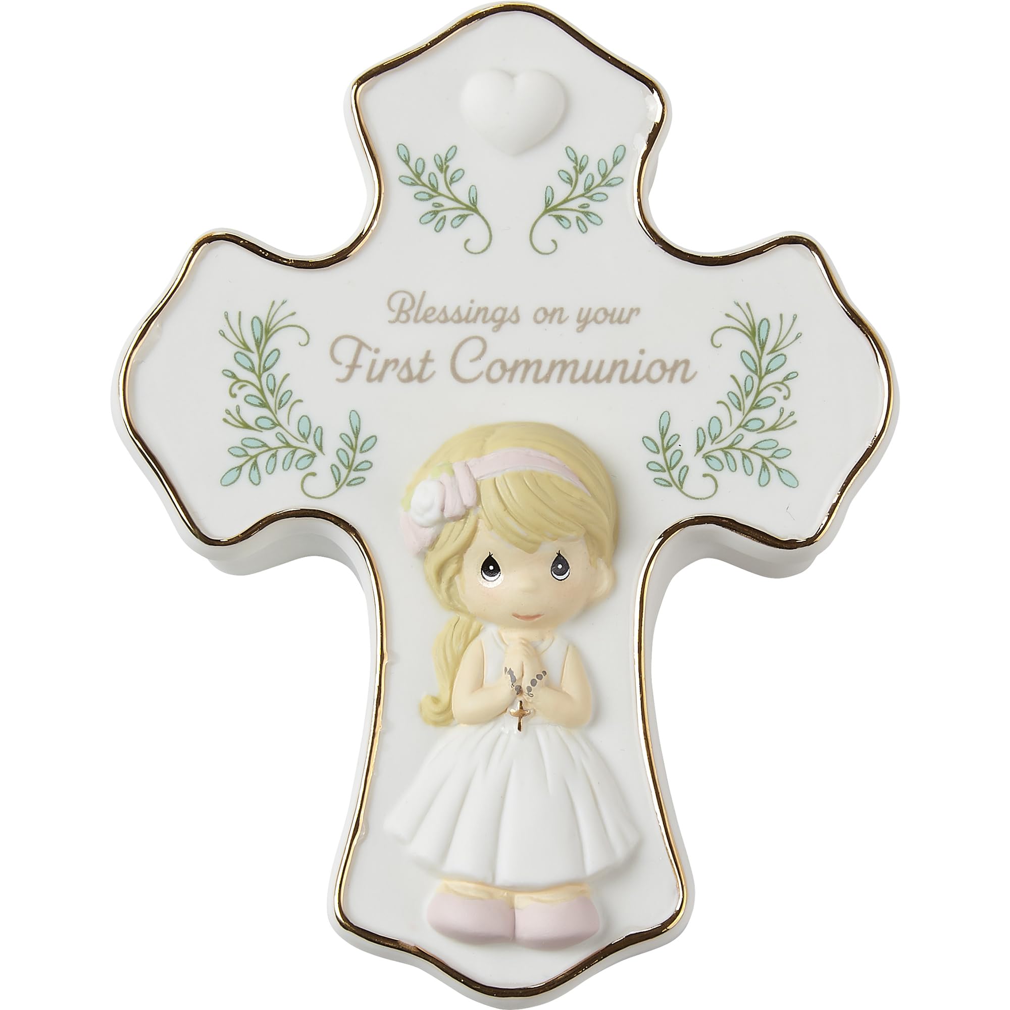 Precious Moments Blessings On Your First Communion, Bisque Porcelain Rosary Box with Rosary, First Communion Gift for Girls, Religious Keepsake for Catholic and Christian Faith