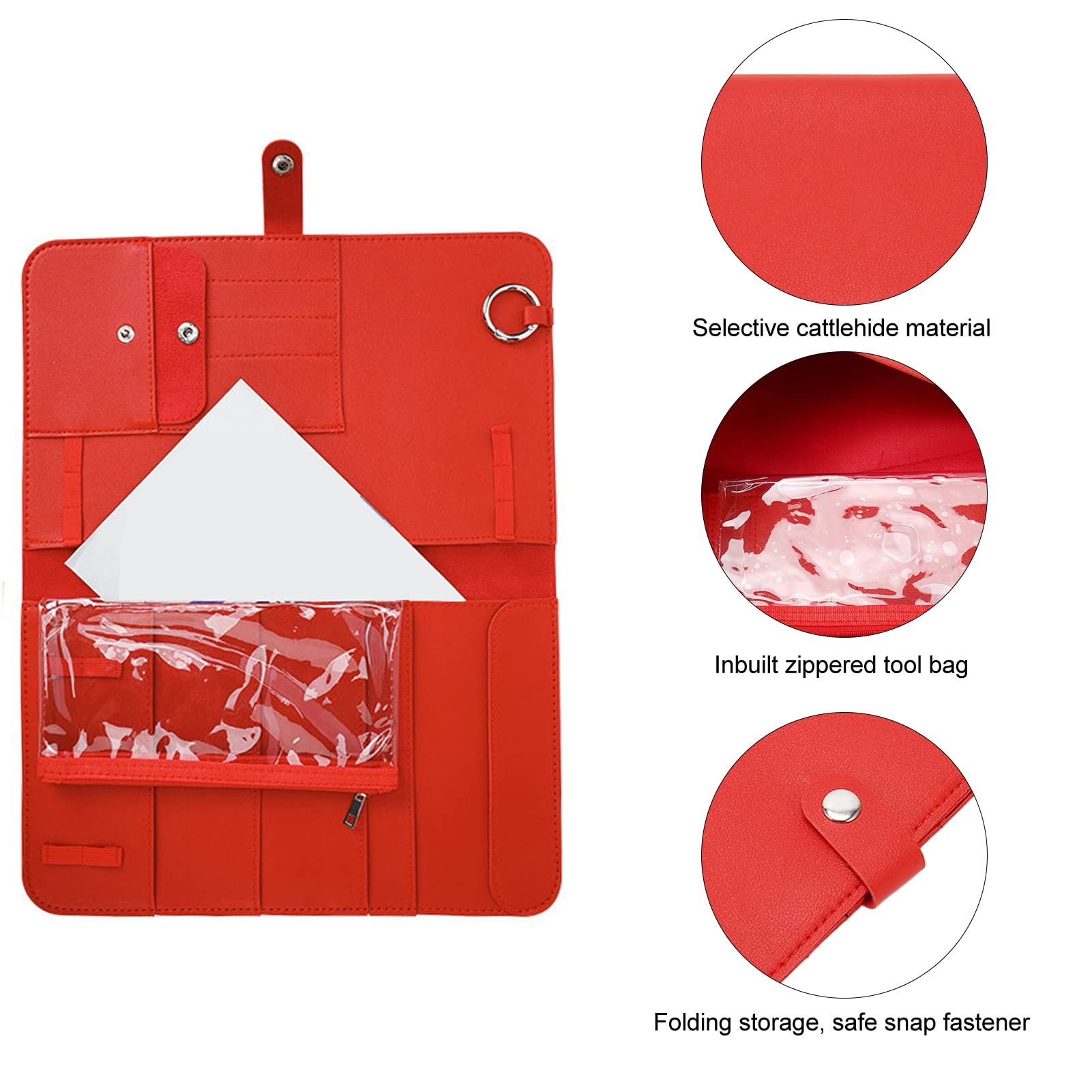 Estuche para ganchos de ganchillo, bolsa de almacenamiento de ganchillo para ahorrar espacio, cierre a presión seguro, color rojo, para tejer, viaje a casa