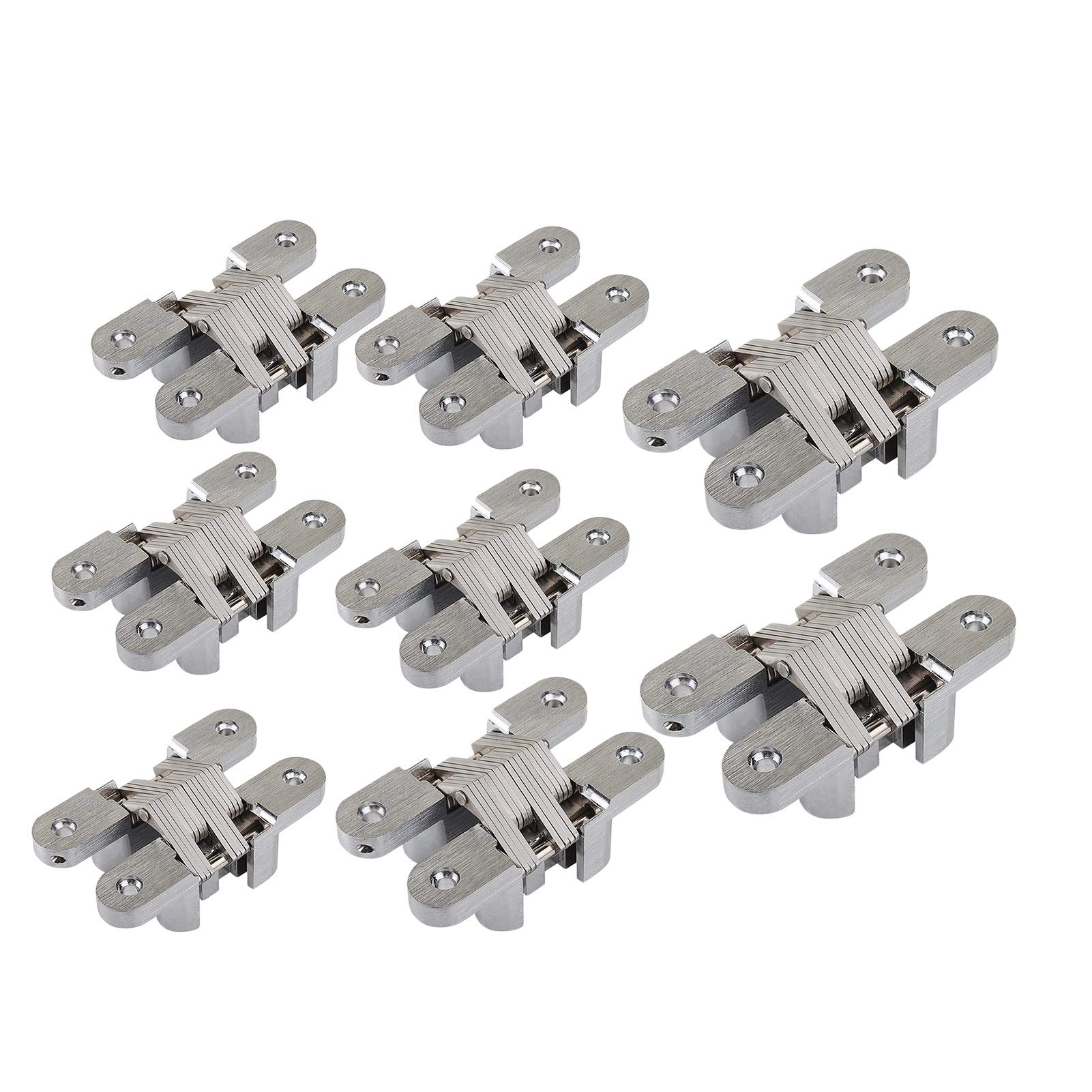 QPWYSH Door Hinges, 2-3/8”Hidden Door Hinges, Invisible Cross Hinges Concealed Hinges, Zinc Alloy 180 Degree Swing Hinge, 8-Pack