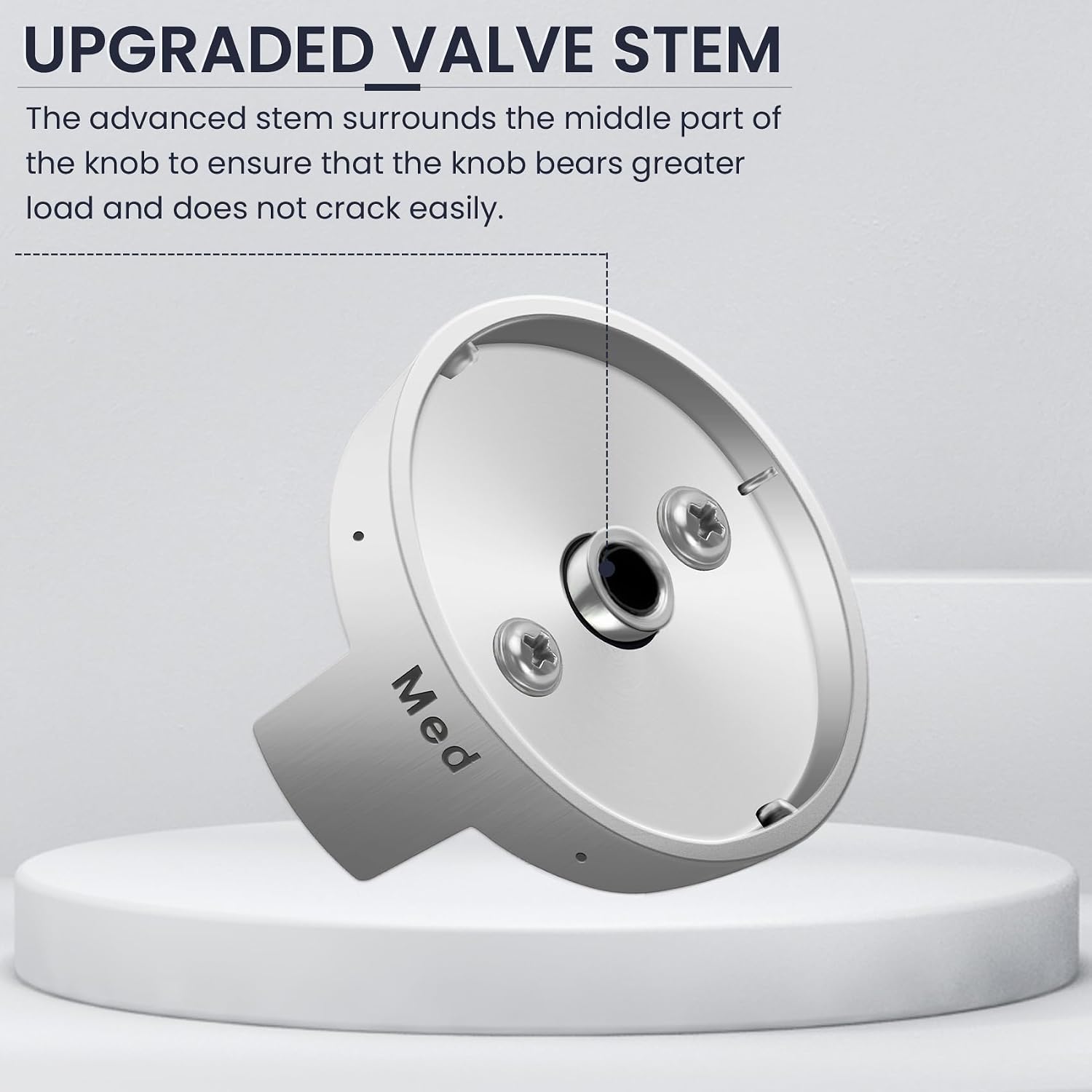 Close-up of the back of a P Polerden knob showing the upgraded valve stem