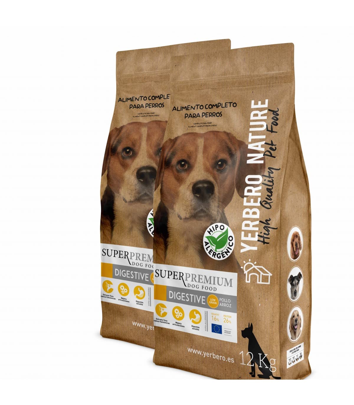 Yerbero Nature Digestive Nueva Formula Low Grain Pack de 2 uds de 12 kg Comida Hipoalergénica para Perros con 16% de Ahorro.
