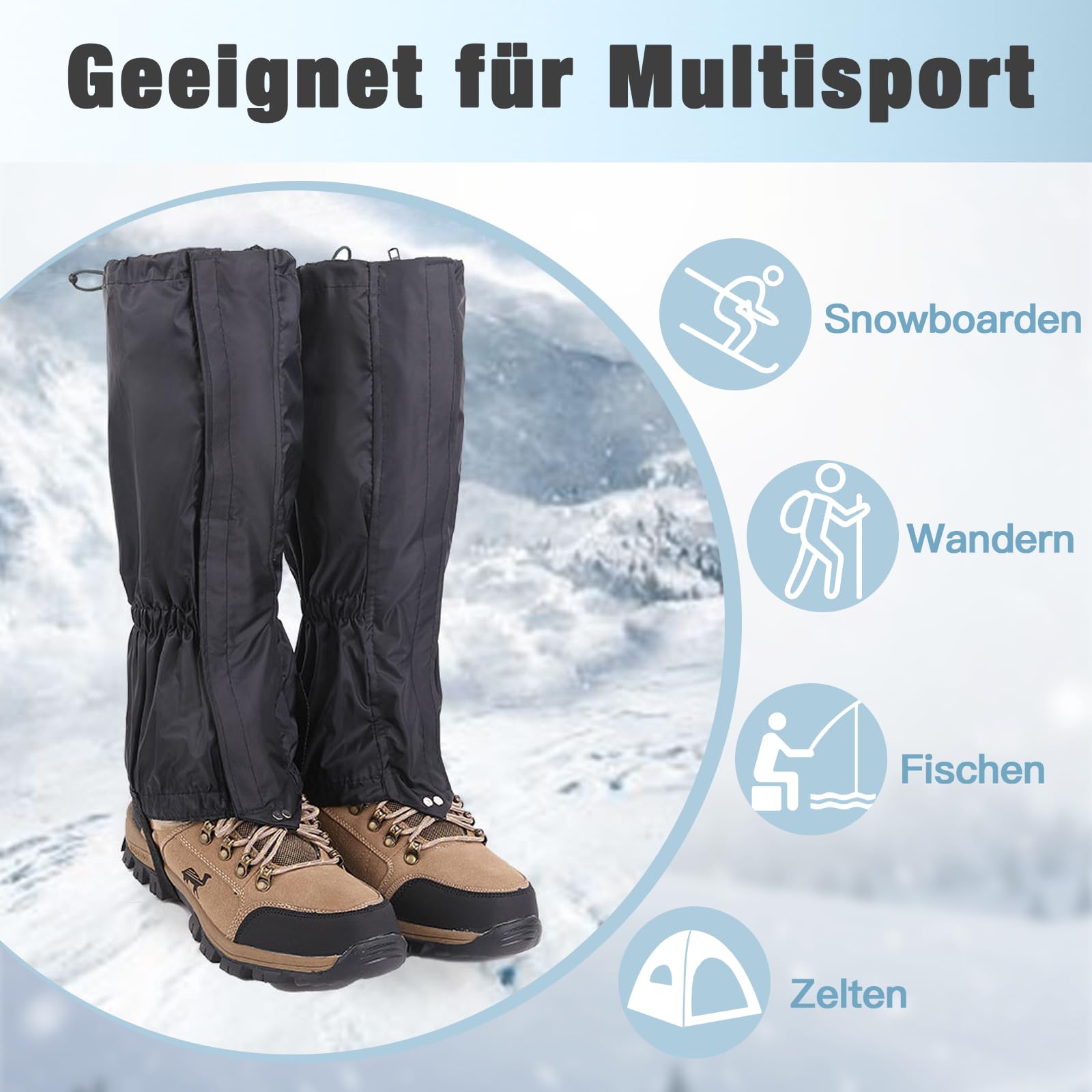Winter Gamaschen Wasserdicht + Organisator Verstellbare wasserdichte Schneeschuhwandern Gamaschen Herren Damen Outdoor Schnee Gamaschen Wandern für Wandern Skifahren Bergsteigen Schneeschutz