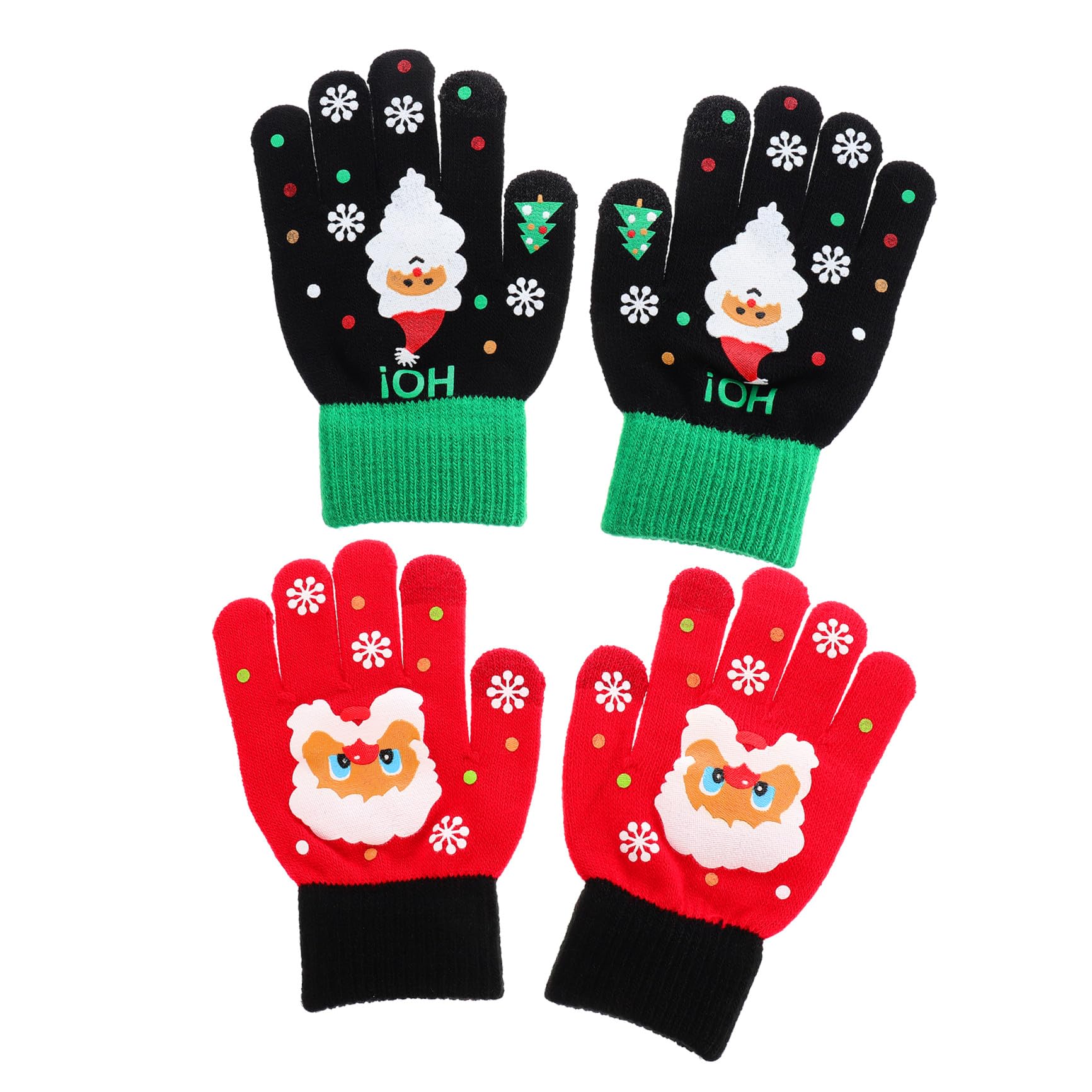 VANZACK Guantes de Punto Color Negro para Niños Pantalla Táctil, Diseño Navideño de Santa Claus, Protección Total Mano, 2 Pares Obsequio Adecuado de Navidad