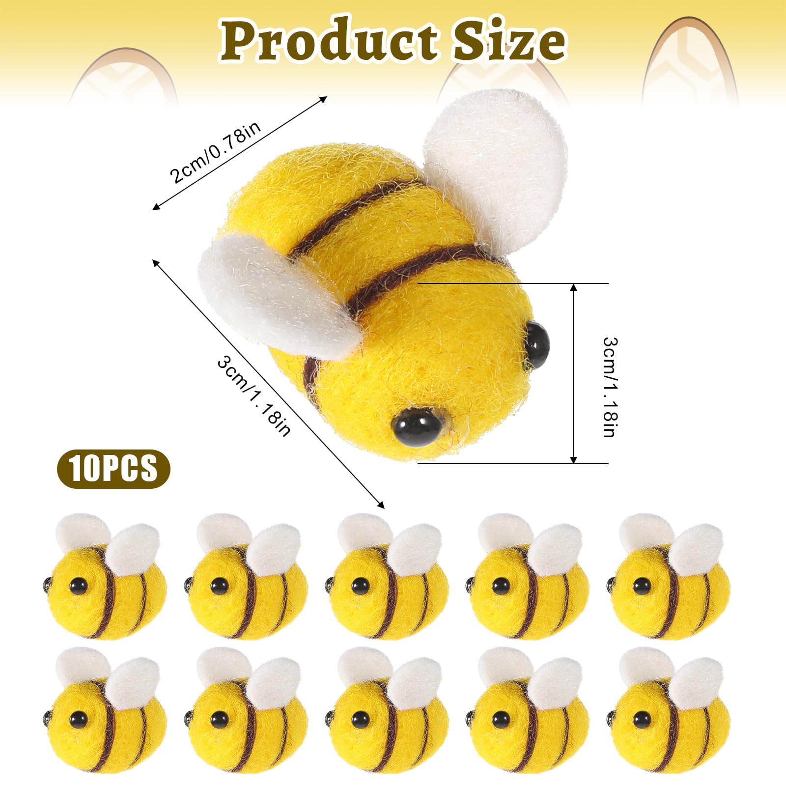 10 piezas de abejorro de fieltro de lana, mini abejas lindas abejas, suministros de manualidades, decoración de felpa para abejas, decoración de revelación de género, ropa, sombrero, regalo