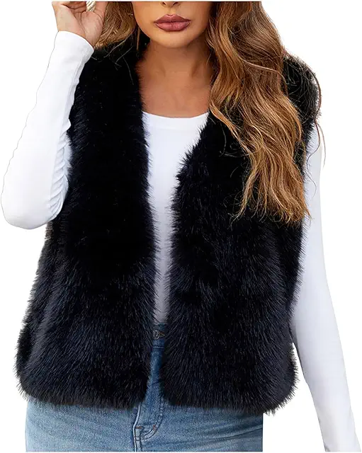 Gilet femme sans manches en fausse fourrure épaisse - Veste douillette unie