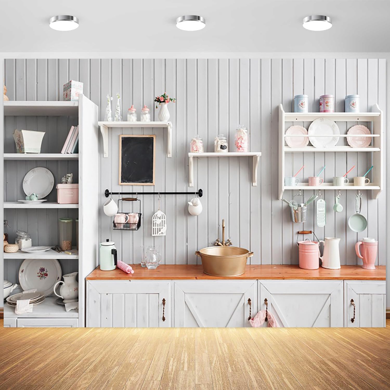 7x5ft Kitchen Backdrop Wood Panel Kitchen Dining Room Photography Background Kids Dinner Party Banner Indoor Decorations Video Wallpaper Supplies