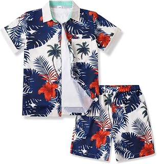 Boys Clothes 2 Piece Hawaiian Button Down Shirt&Short Sets 6-12Y