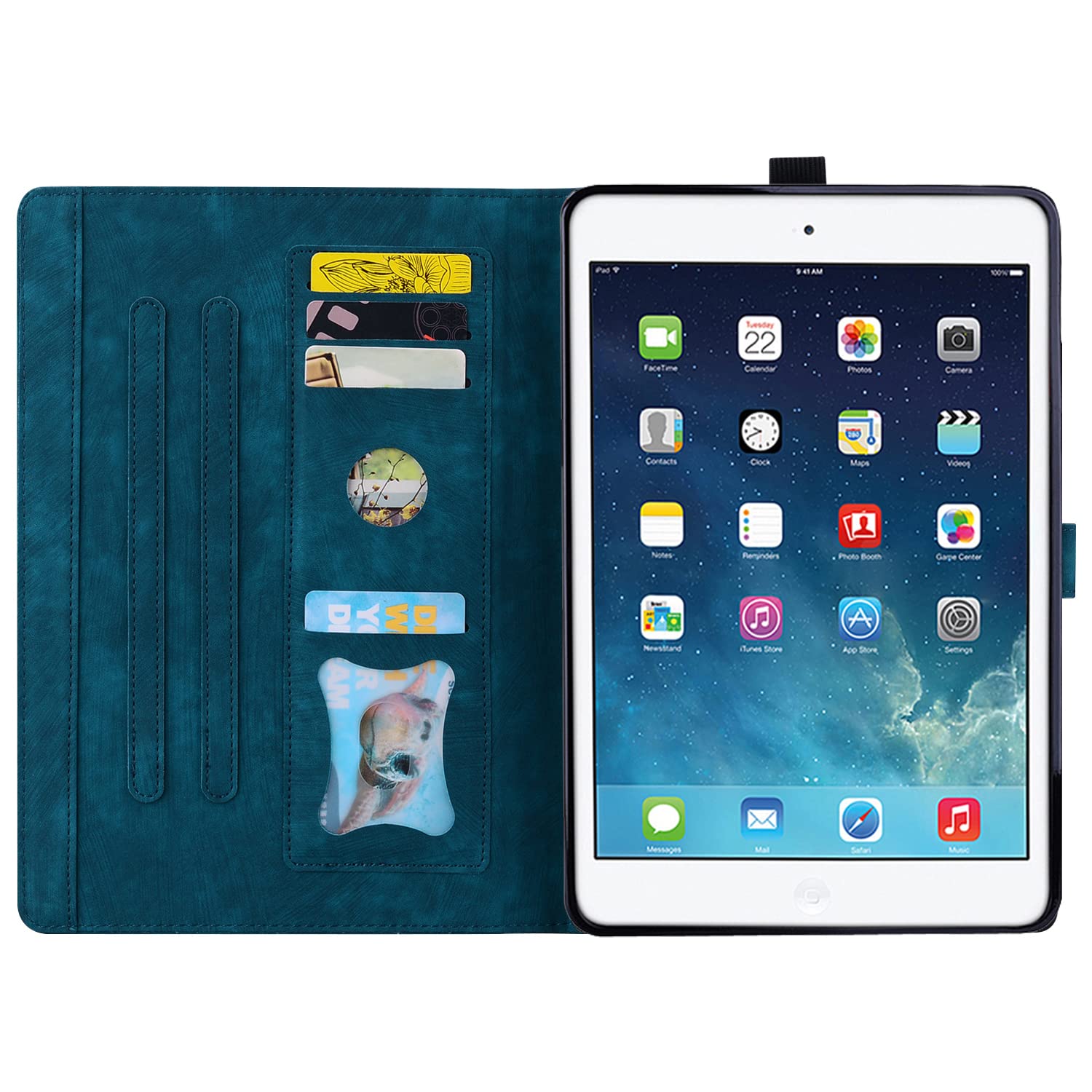 Custodia IPad 9.7 Pollici (2018/2017 6a/5a Gen) Pelle PU Con Supporto E Slot Carte, Arancione Albero Uccelli