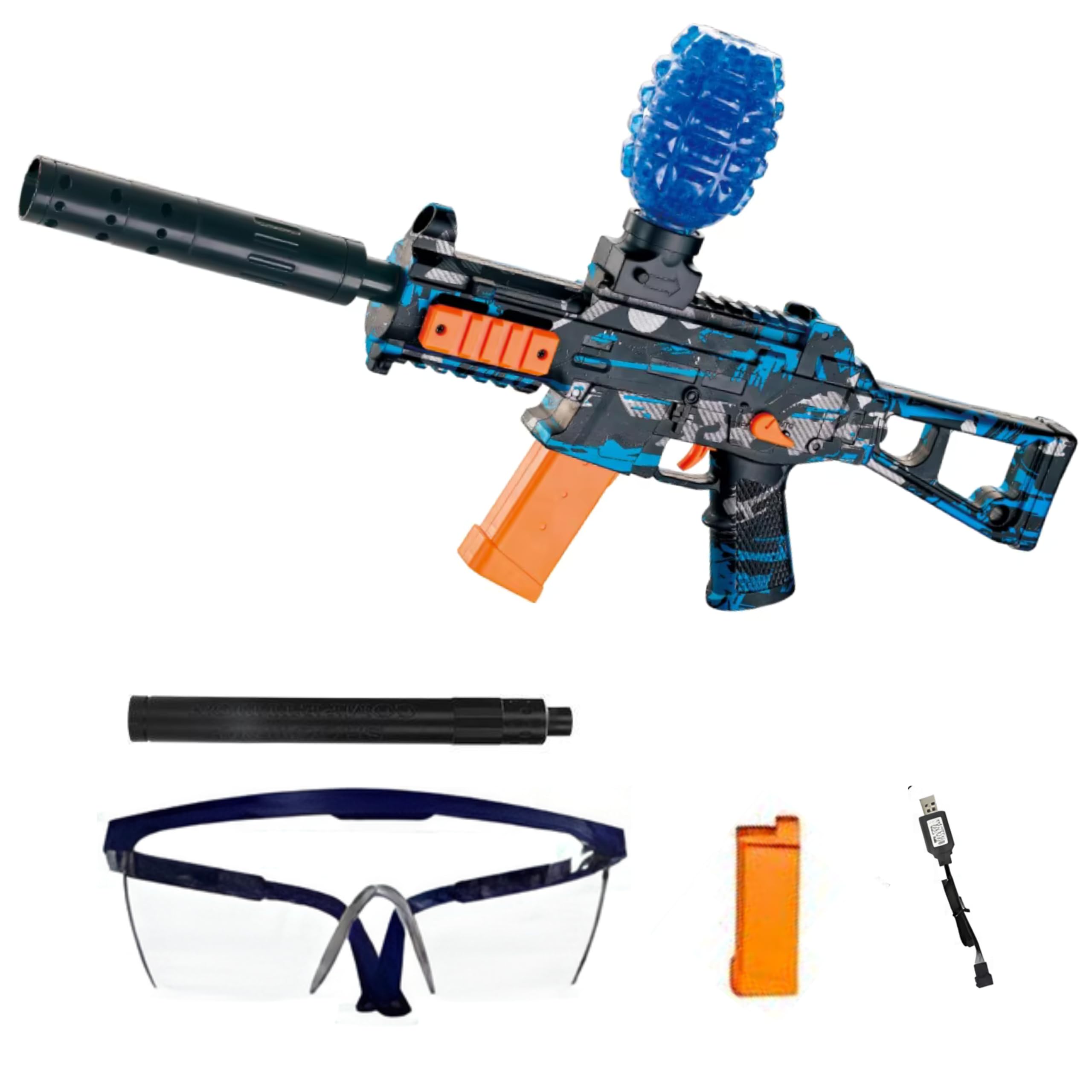 Gel Blaster Gun UMP45 – Pistolet à Bille Eau Electrique Automatique – Accessoires et Lunettes – Watersoft Puissant Fusil Arme Mitraillette - Adulte Gelfire Water Gun