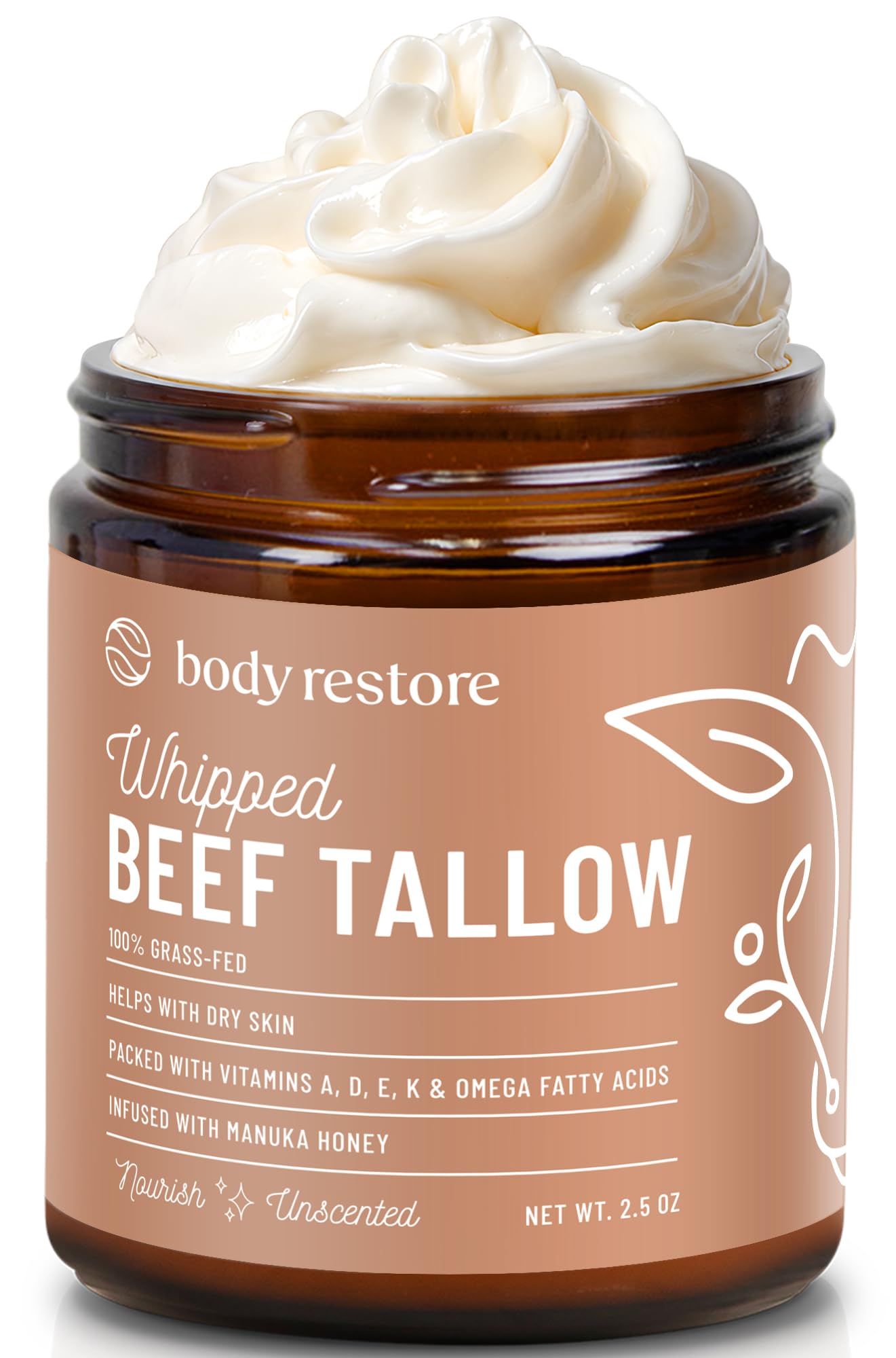 Body Restore Grass Fed Whipped Beef Tallow Balm - With Manuka Honey, For Face, Body, Dry Skin, Skin Care, Mothers Day Gifts, Gift for Mom, Wife, Dad, Best Friend, Travel Essentials - Unscented