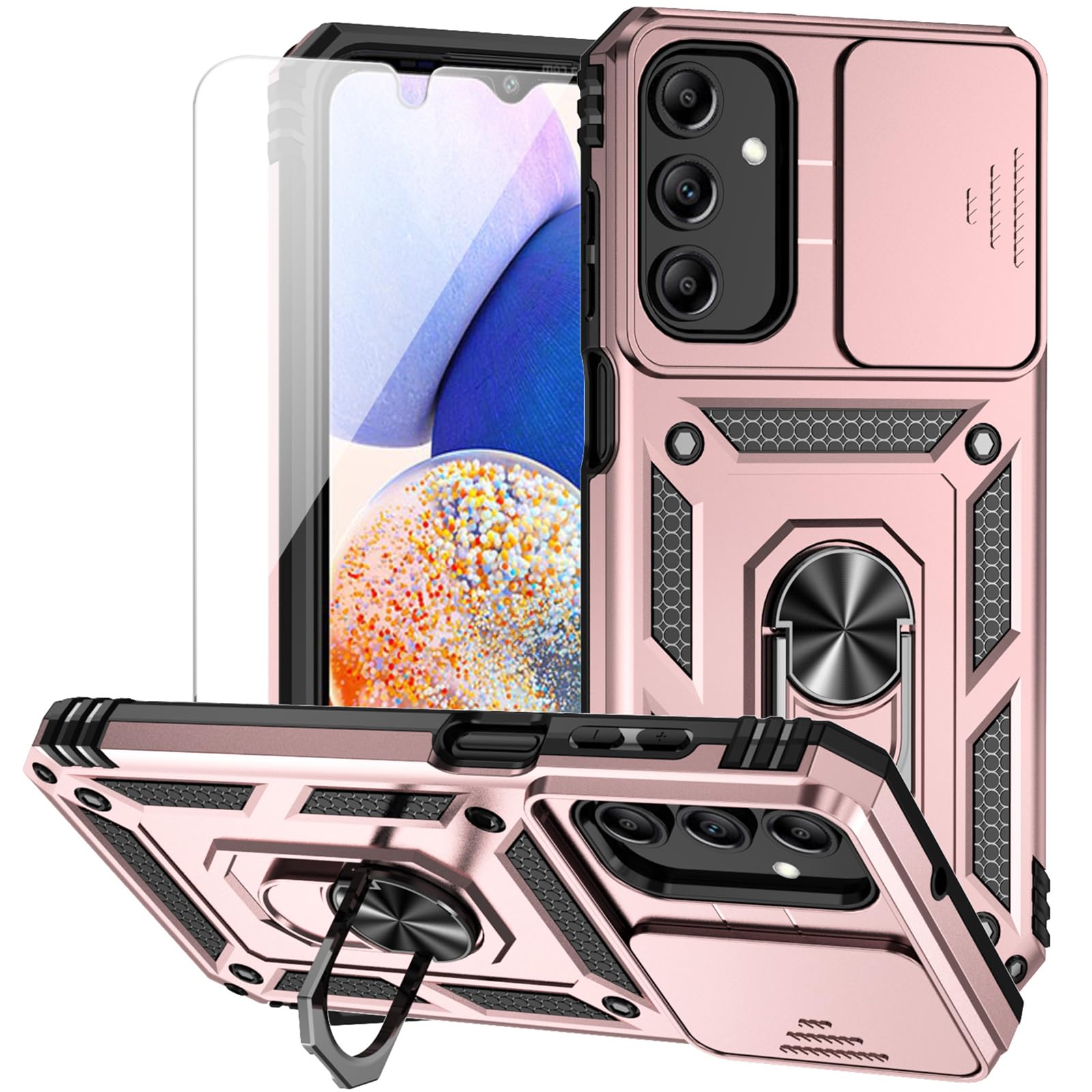 for Samsung Galaxy A15 5G Case with Camera Lens Cover HD Screen Protector, Dual Layer Military-Grade Drop Tested Magnetic ...