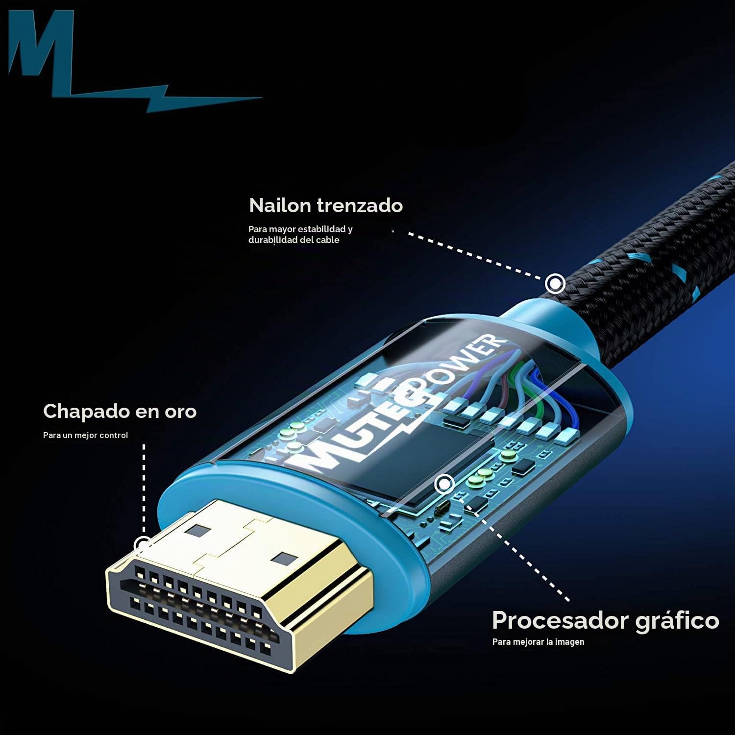 MutecPower 10 metros Ultra alta velocidad 8k HDMI 2.1V cable 48Gbps 8K@60Hz & 18Gbps 4K@120Hz con HDR, VRR y eARC - 26 AWG Listado en UL 10m Cable macho a macho Trenzado azul/negro