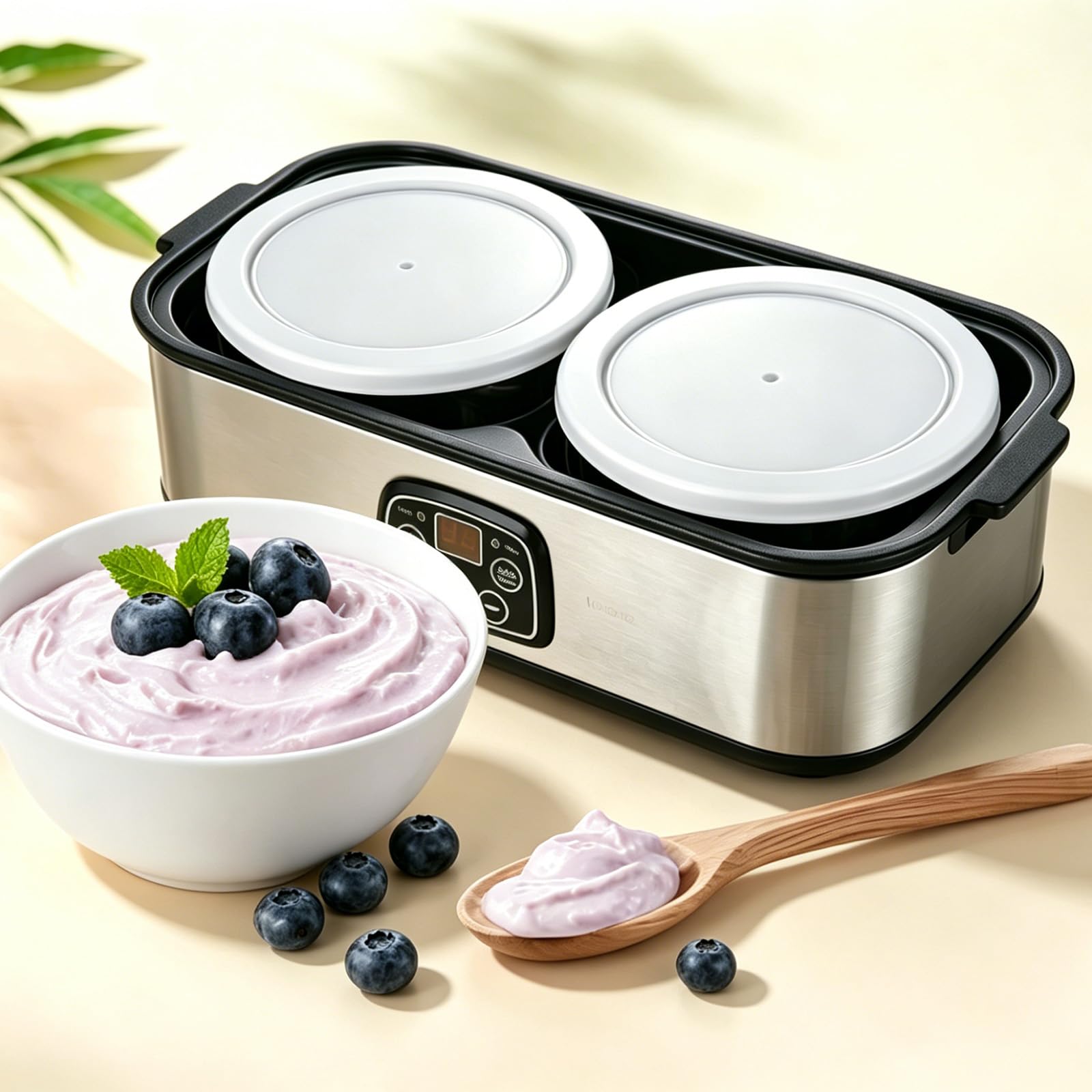 Macchina automatica per yogurt, 2 l, digitale, con 2 bicchieri, marmellata, gelato e budino, yogurt, per yogurt greco, formaggio, natto, vino di riso