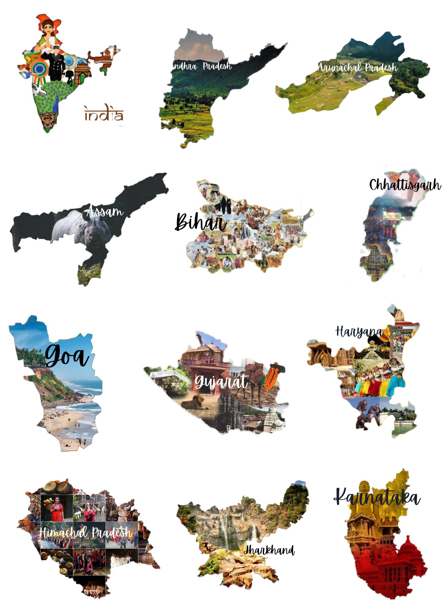 Divine Peace Indian States & Union Territories Stickers for Kids scrapbooks, journals, and Craft Projects - Waterproof self-Adhesive Vinyl Stickers Pack of 36