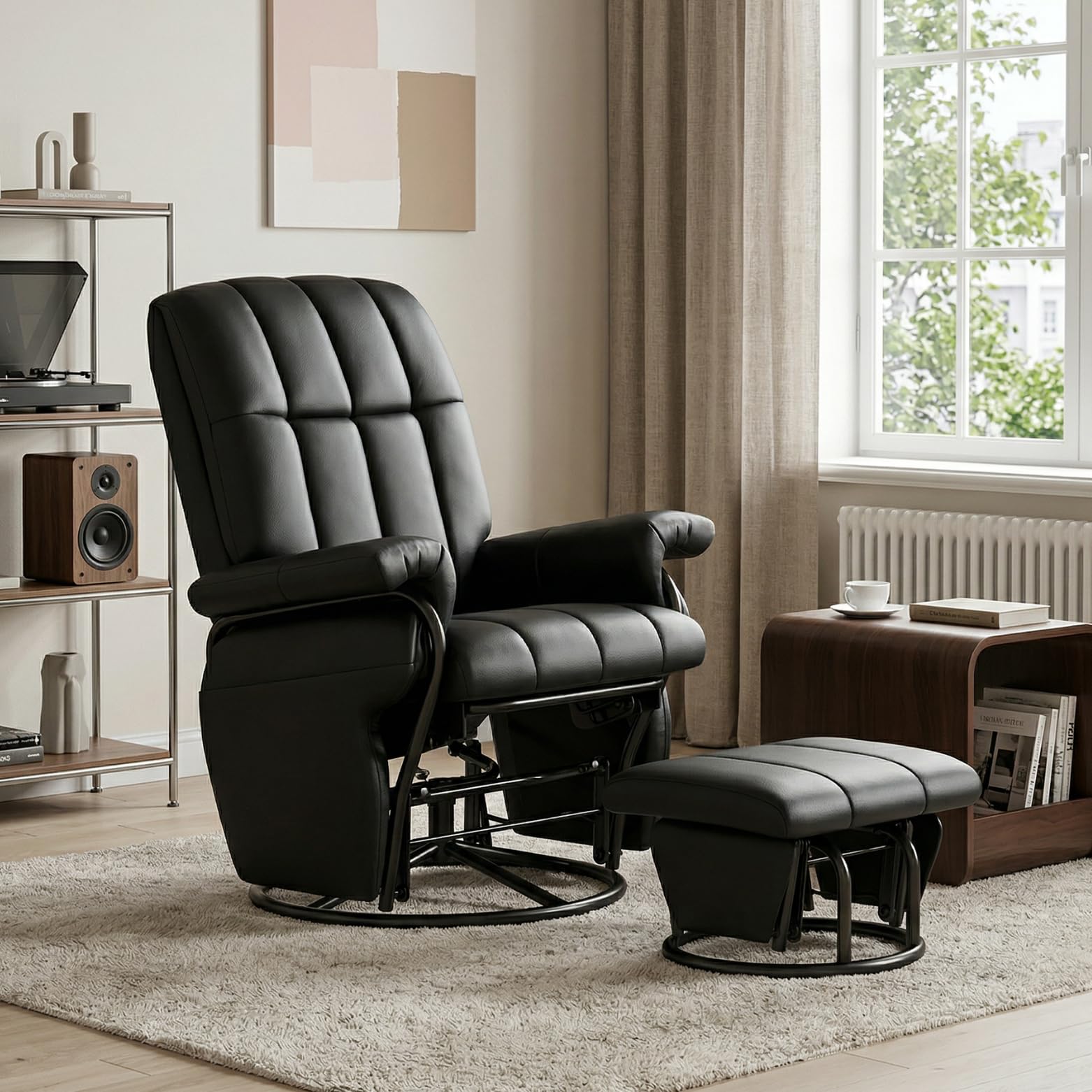 JIASTING 360° Swivel Recliner Chair with Ottoman & Side Pockets, Nursing Glider Rocking Recliner Chair, Gliding Chair for Nursery, Office, Living Room, Bedroom, Metal Frame