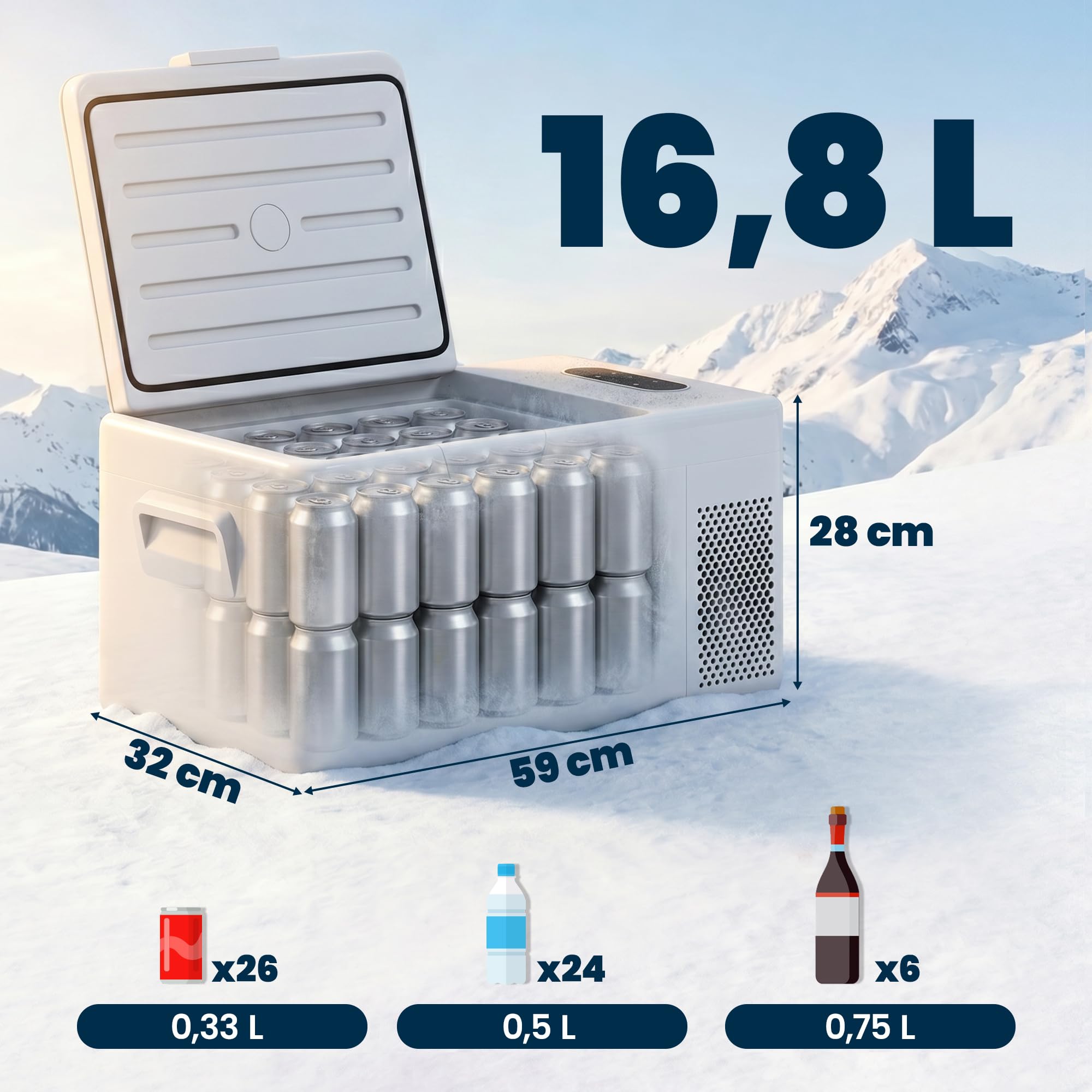 Outsunny Nevera Portátil Eléctrica 16,8L Refrigerador de Coche 12/24/220V con Compresor Luz LED Pantalla Digital Modos ECO y MAX de -20℃ a +20 ℃ Puerto USB para Hogar Camping Viajes Automóvil