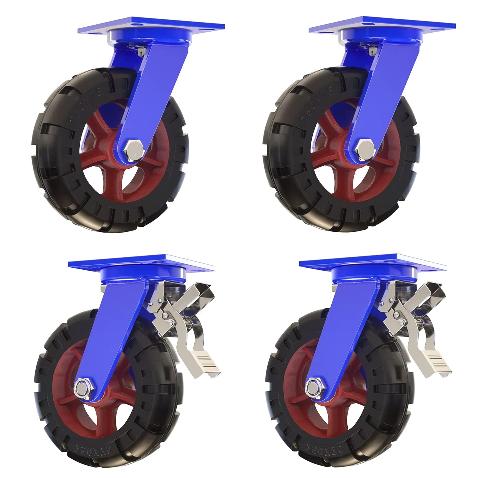 GYEQXKT Heavy Duty Caster Wheels Set of 4 Solid Rubber 2000 lbs Load Capacity Dual Locking Brakes Perfect for Industrial Equipment Machinery and Heavy Loads
