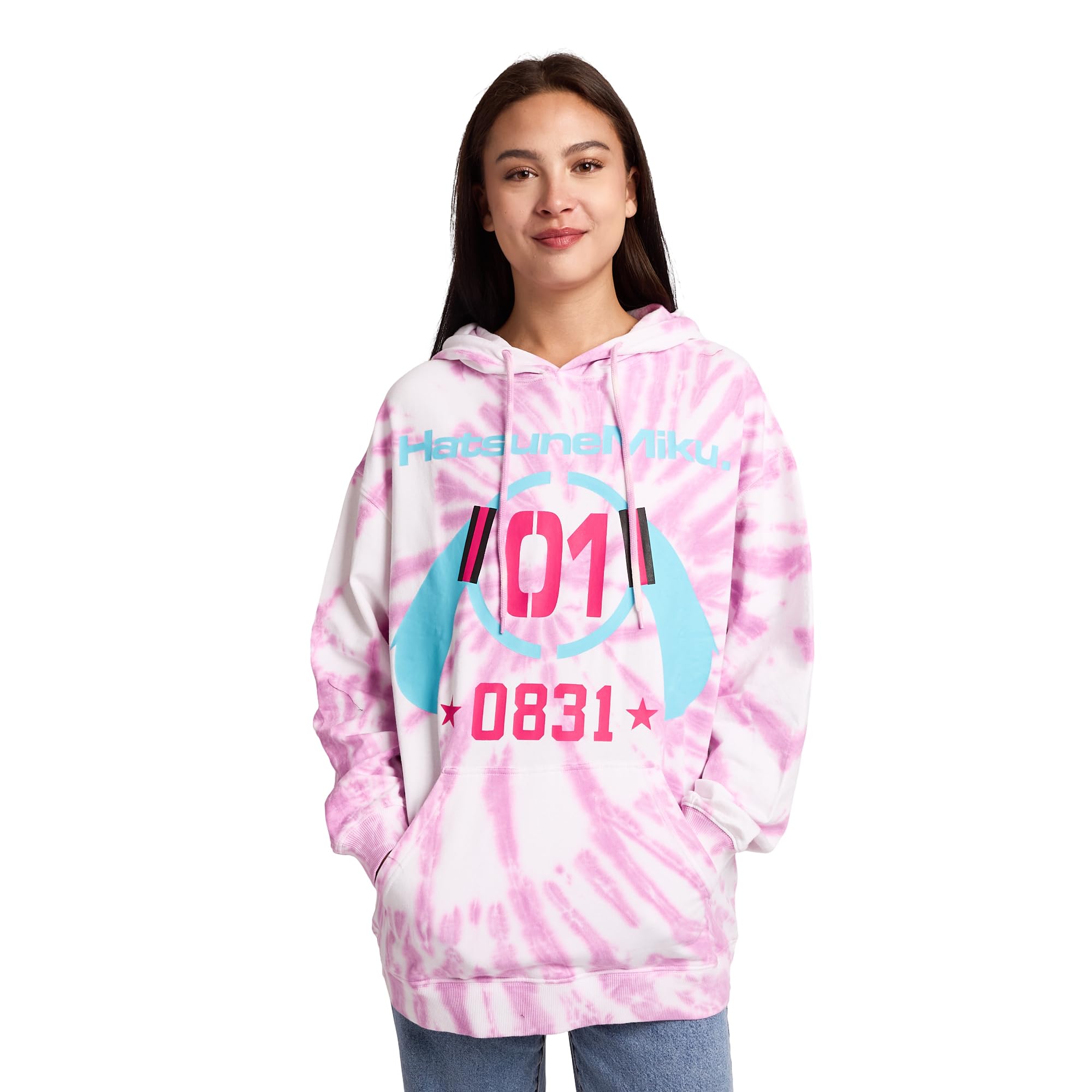 Bioworld Hatsune Miku Bunny Ears Headphones 0831 Women's Purple Tie-Dye Long Sleeve Fleece Hooded Sweatshirt