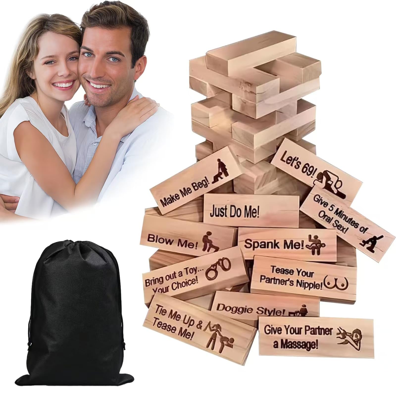 Lust Tower Games Super Naughty Block Tower for Couples Adults Valentine Tumbling Wooden Tower Stacking Blocks for Date Night Ideas for Lover Drunking Games