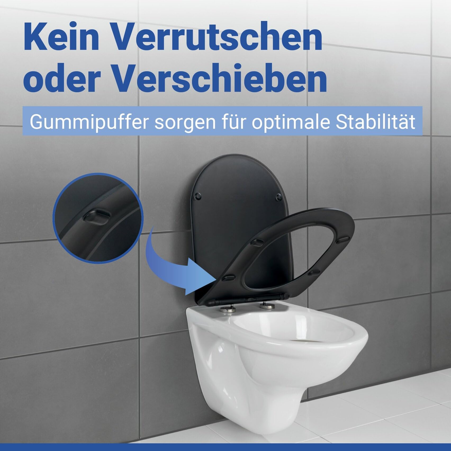 WENKO WC Sitz in D Form mit Absenkautomatik, ultraflach, belastbar bis 175 kg, abnehmbarer Toilettendeckel, Klodeckel aus antibakteriellem Duroplast, einfache Montage, Mod. Galati, schwarz matt