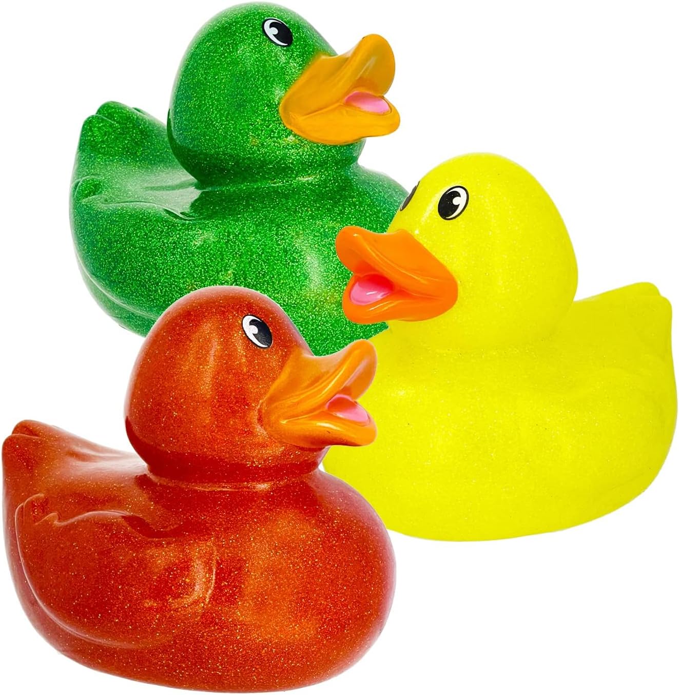 The Dreidel Company Giant Glitter Rubber Duck Toy with Sound Assortment Duckies for Kids, Bath Birthday Gifts Baby Showers Summer Beach and Pool Activity, 6" (6-Pack)