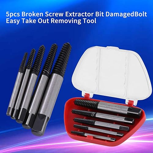 Miniatura 5 de Juego de 5 extractores de tornillos rotos, extractor de pernos, juego de extractor de tornillos, broca dañada y tornillos de sujeción, herramienta