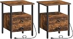 HOOBRO End Table with Charging Station, Bedside Table with 2 Drawer & USB Ports & Power Outlets, Nightstand for Small Spaces, Stable and Sturdy, for Living Room, Bedroom, Rustic Brown BF43UBZ01
