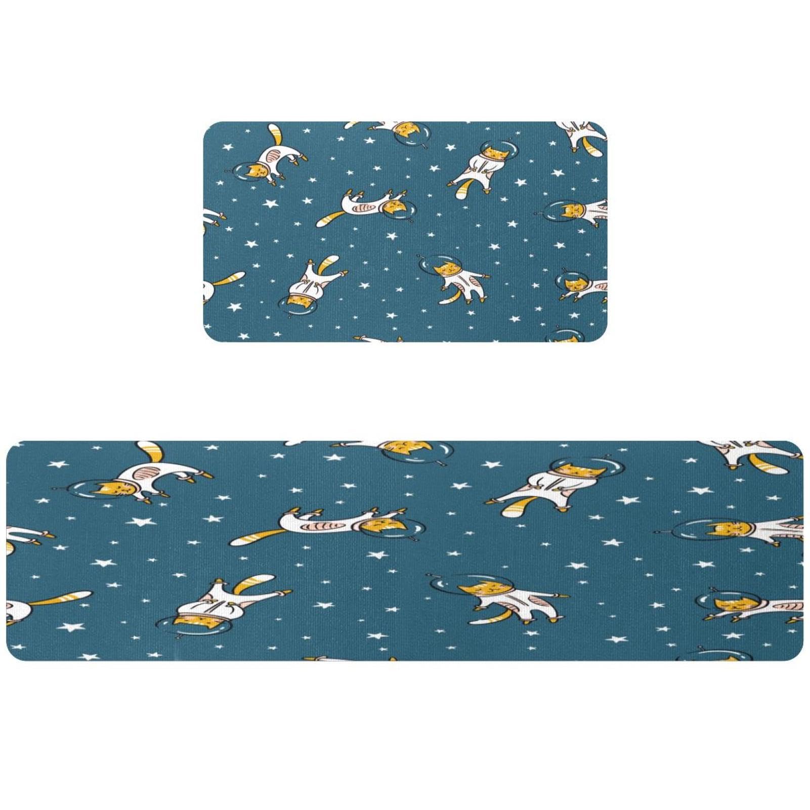 Tapete de cocina antideslizante y lavable juego de 2 alfombras absorbentes gato astronauta
