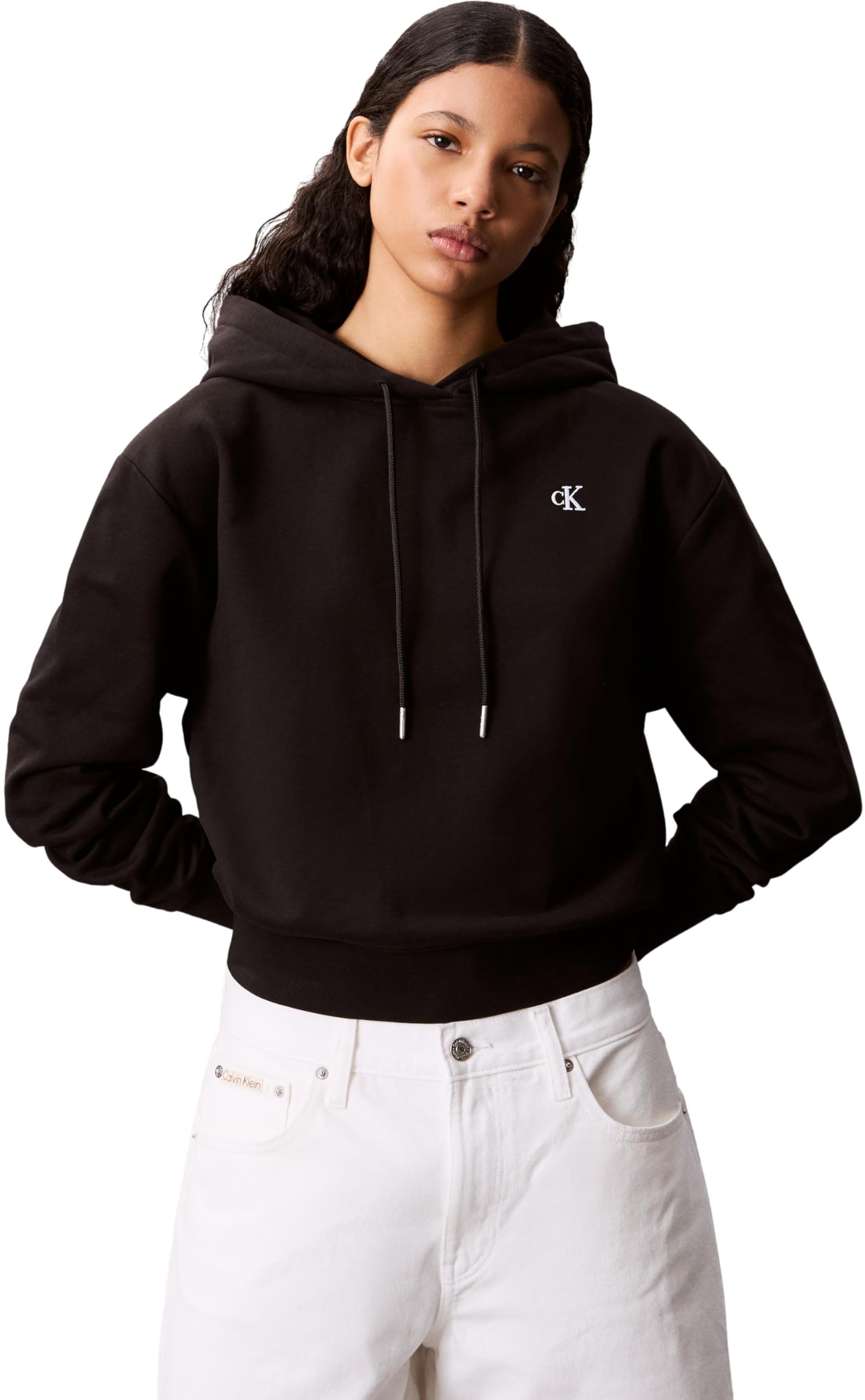 Calvin Klein Women’s Monogram Terry Hoodie with Logo, Black (Black), XS