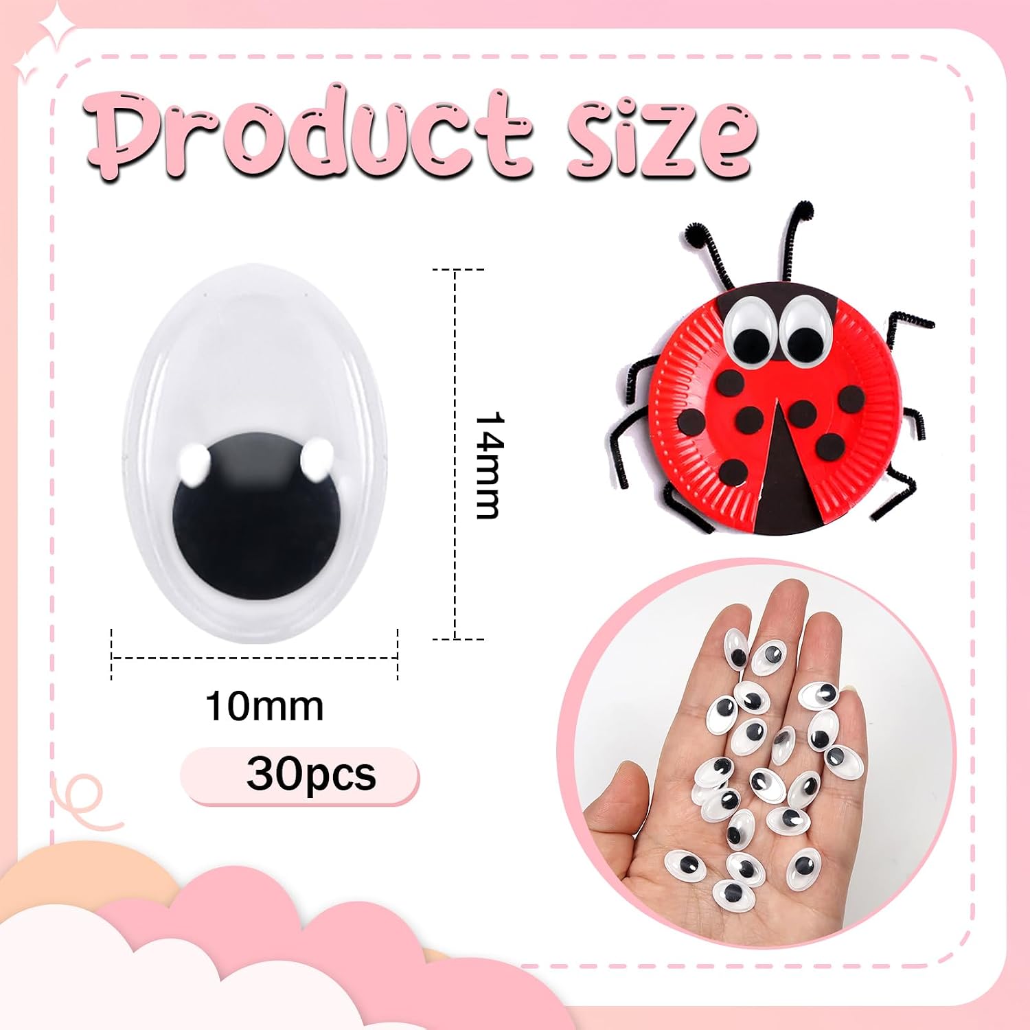 TOAOB 30pcs Googly Wiggle Eyes Self Adhesive Oval 10x14mm Small Wiggle Eye