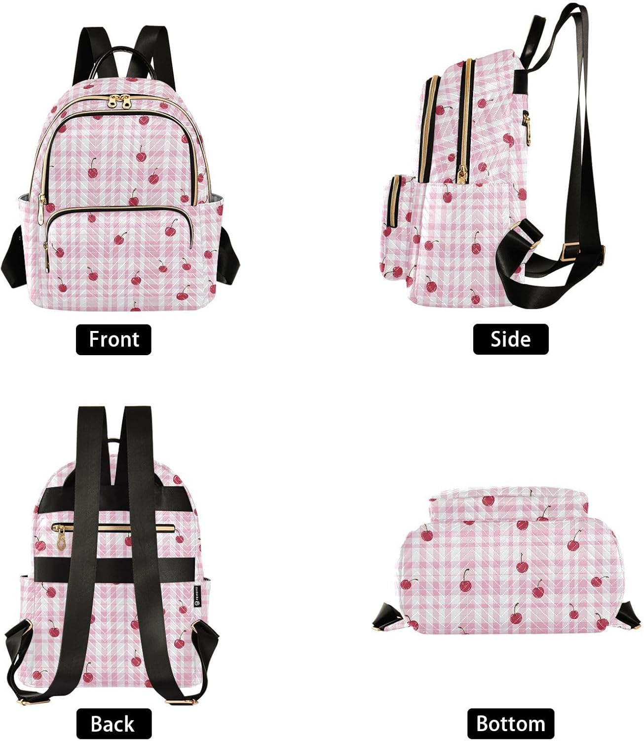 Cherry Pink Plaid Backpack Purse for Women Shoulder Bag Fashion Daypack Ladies Handbag Lightweight Travel Bag Rucksack