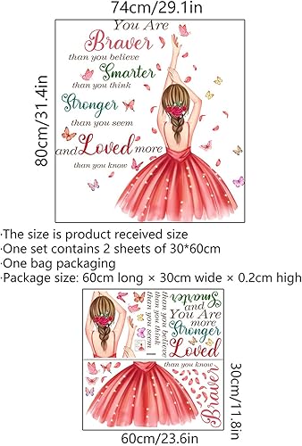 Miniatura 6 de Calcomanías inspiradoras para pared, calcomanías de pared para dormitorio de niñas, princesa de hada, mariposa, palabras motivacionales, extraíbles,