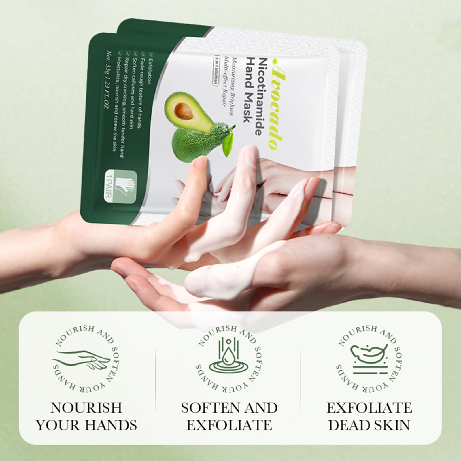 5 Paires Masques Hydratants et Exfoliants pour les Mains, Masque pour Mains A l'Extrait d'Avocat, Hand Mask, Hydrate Profondément la peau Endommagée, Pour Les Mains Sèches Vieillissantes et Gercées