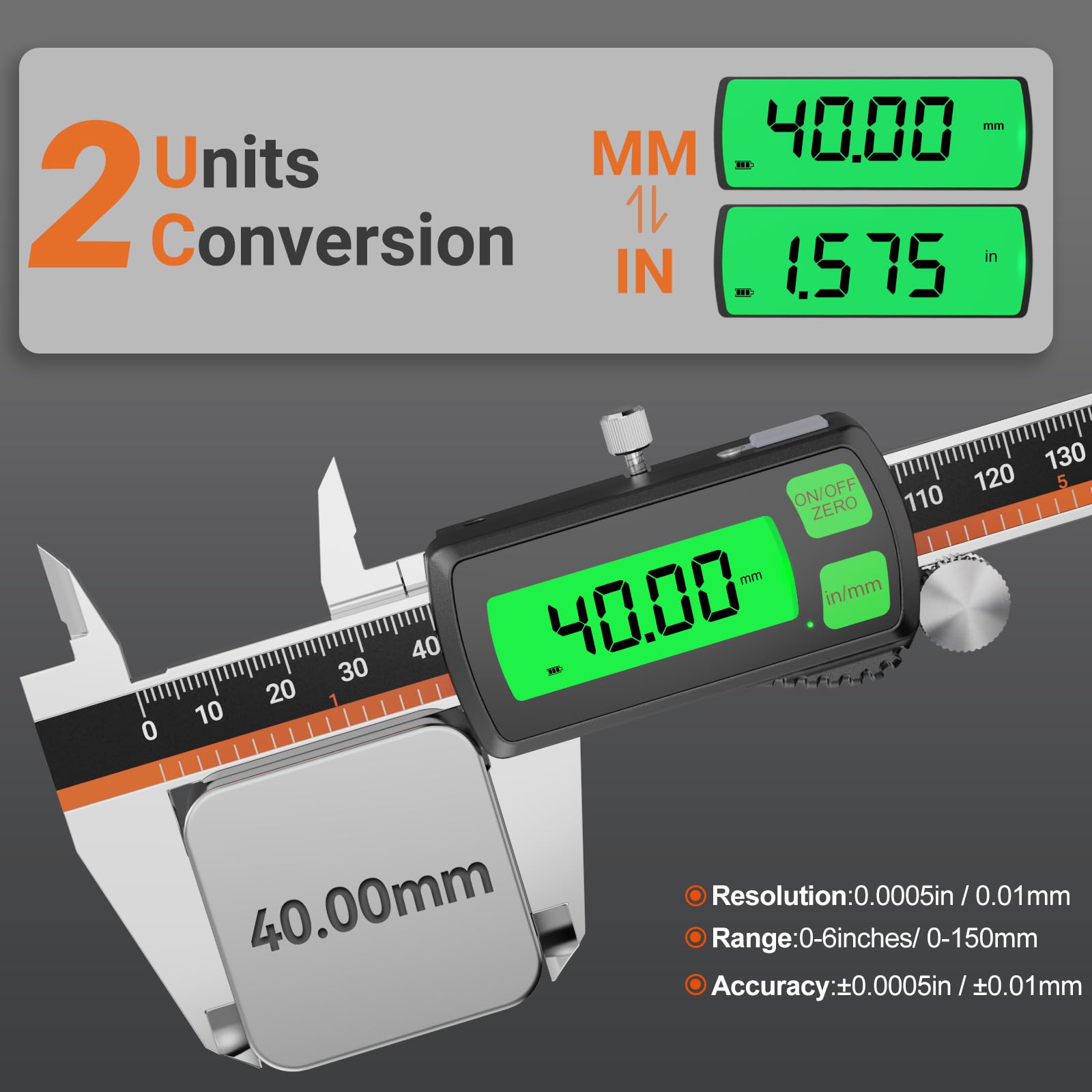 Preciva Digitaler Messschieber 150 mm, wiederaufladbar | Hintergrundbeleuchtet | Touchscreen-Digitale Schieblehre mit hochwertigem LCD-Display Elektronische Messschieber