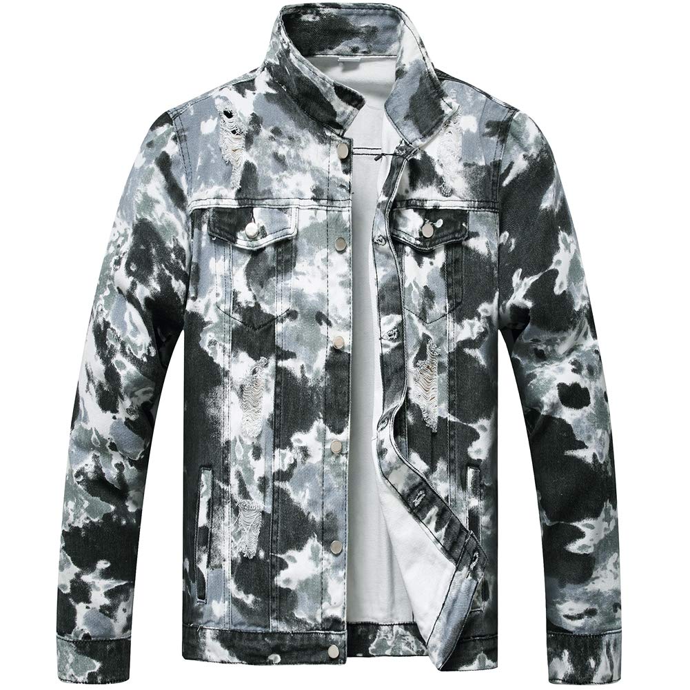 LZLER Men's Denim Jackets Distressed Destroyed Classic Vintage Slim Fit Ripped Fashion Trendy Trucker Jean Jackets