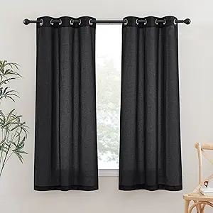 NICETOWN Black Sheer Curtains for Bedroom, Grommet Linen Blend Semi Sheer Window Drapes Privacy Light Reducing Drapes for Boys Room/Halloween, W36 x L63, 2 Panels