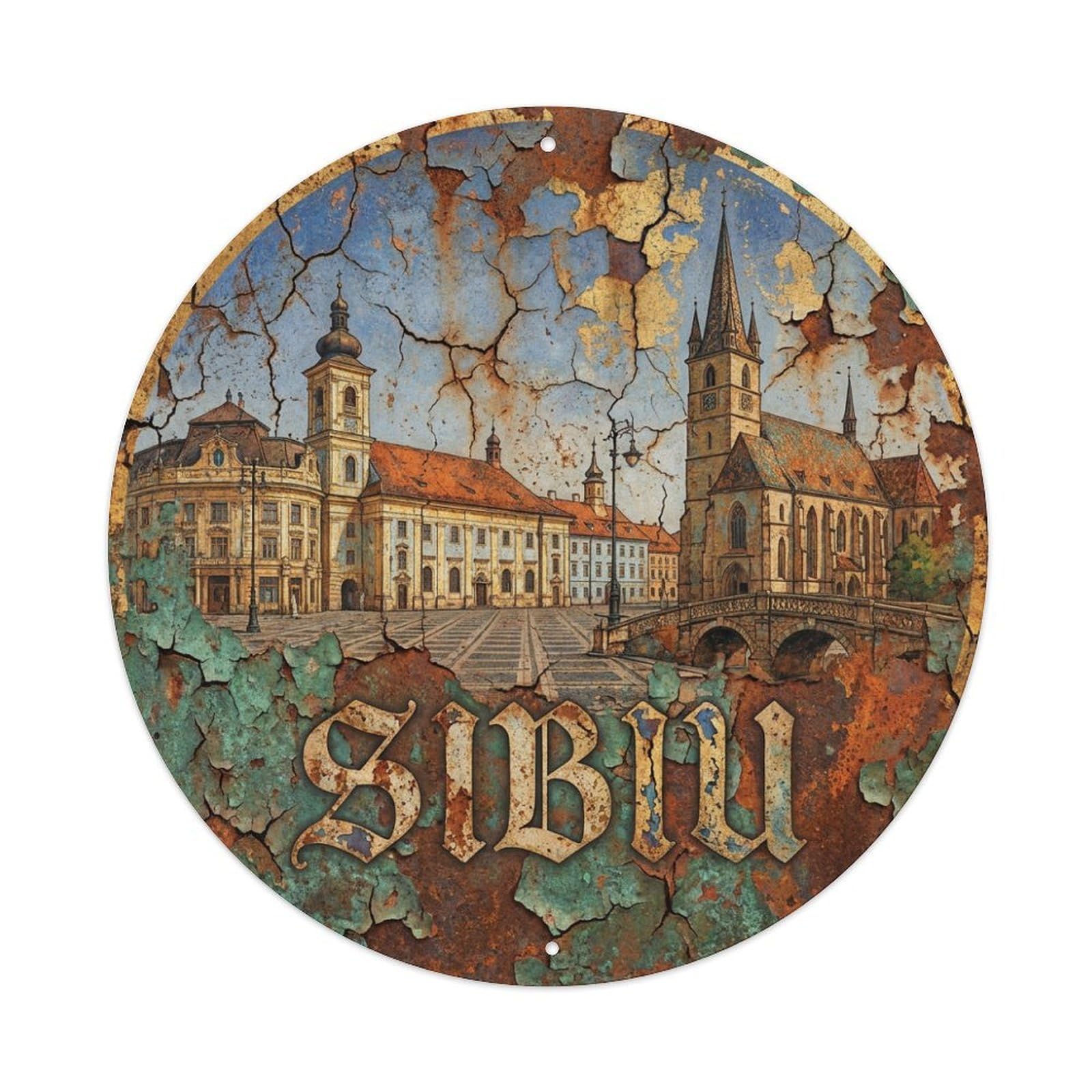 Travel Vintage Romania Sibiu Metal Tin Sign