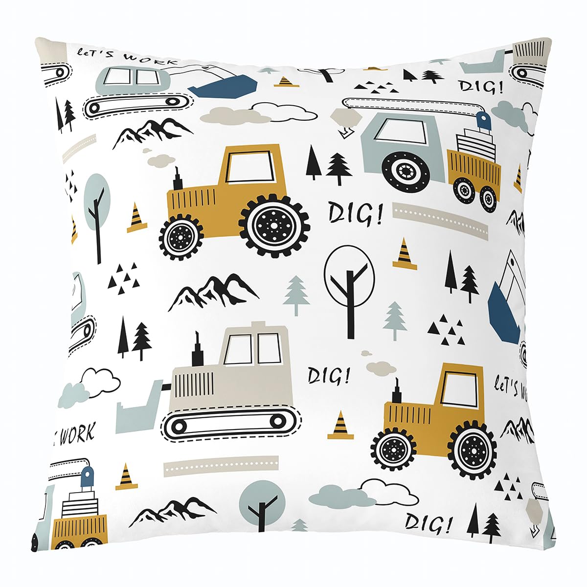 Feelyou Construction Throw Pillow Cover for Couch Sofa Bed Cartoon Equipment Trucks Decorative Pillows Cushion Cover Car Excavator