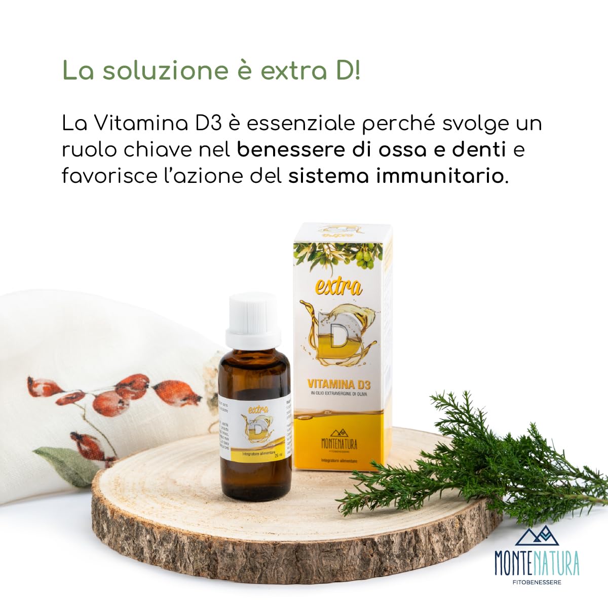 Extra D Vitamina D3 2000UI Gocce Olio EVO Italiano - Integratore Vegano Lichene Islandico - Ossa e Sistema Immunitario - Alto Assorbimento - 5 Mesi di Fornitura - 100% Naturale No Glutine