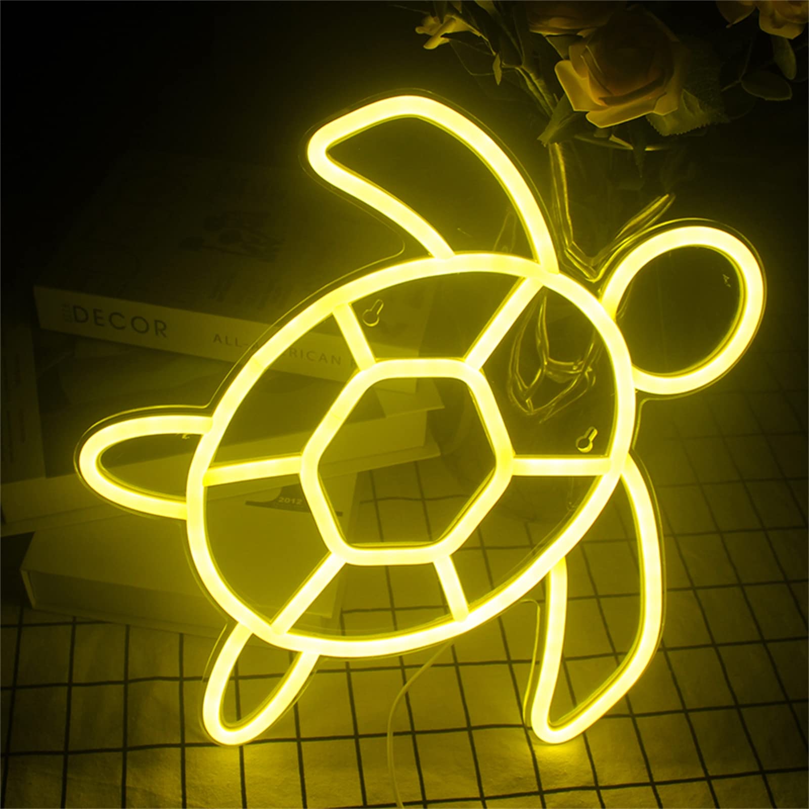 Letrero de luz de neón LED Letreros de neón LED en forma de tortuga marina, alimentación USB para colgar en la pared con interruptor Luz de neón acrílica para lámparas de noche de habitación para niño