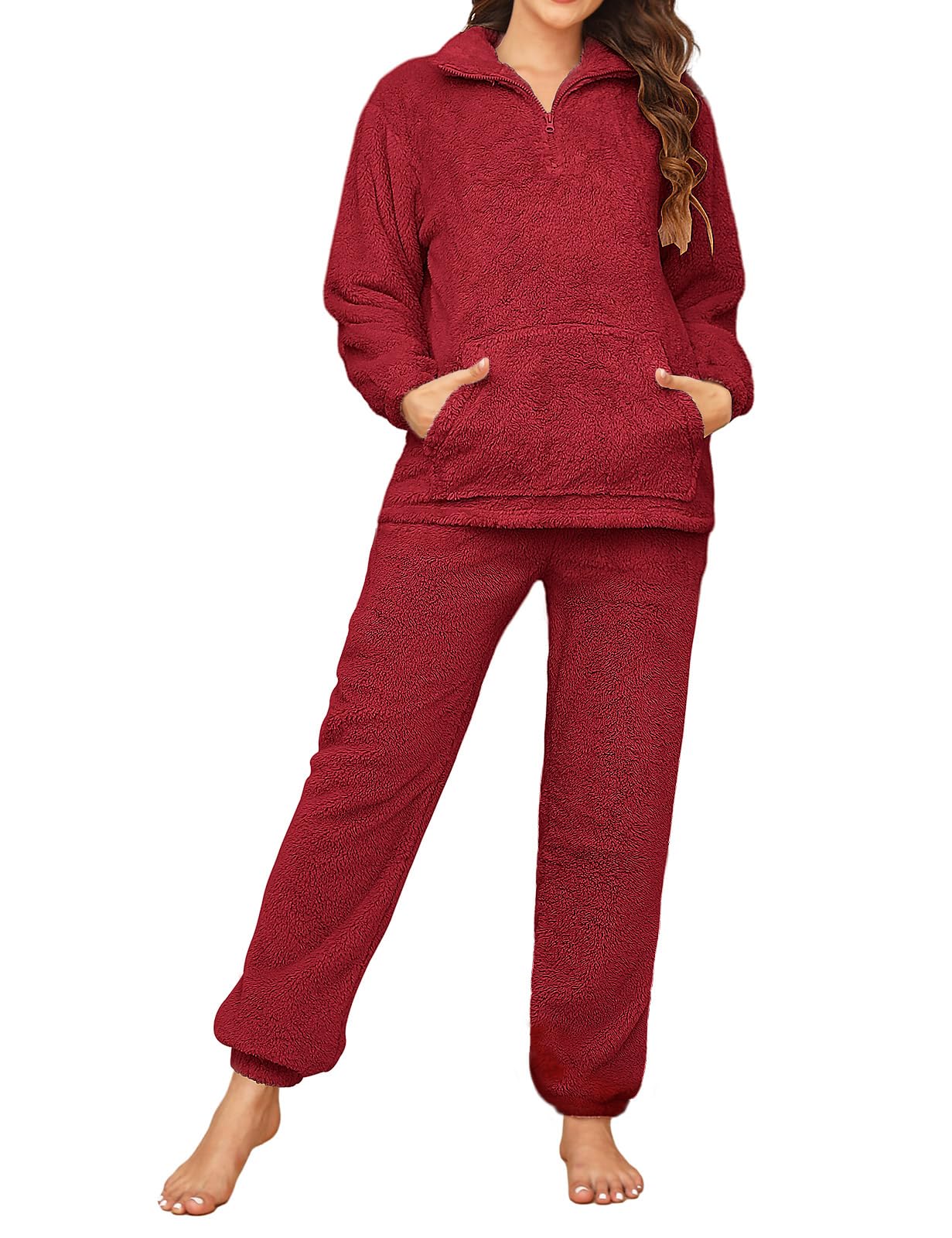TOMEEK Pigiama da Donna Completo Invernale in Pile Polare Tuta per Il Tempo Libero con Top a Maniche Lunghe e Pantaloni Pigiami Soffici Pigiami da Notte Caldi Pjs per Donna