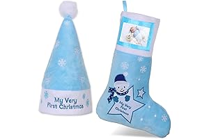 Babys First Christmas Stocking 2023 Boy - Embroidered Baby Boy Stocking with Picture Frame Blue