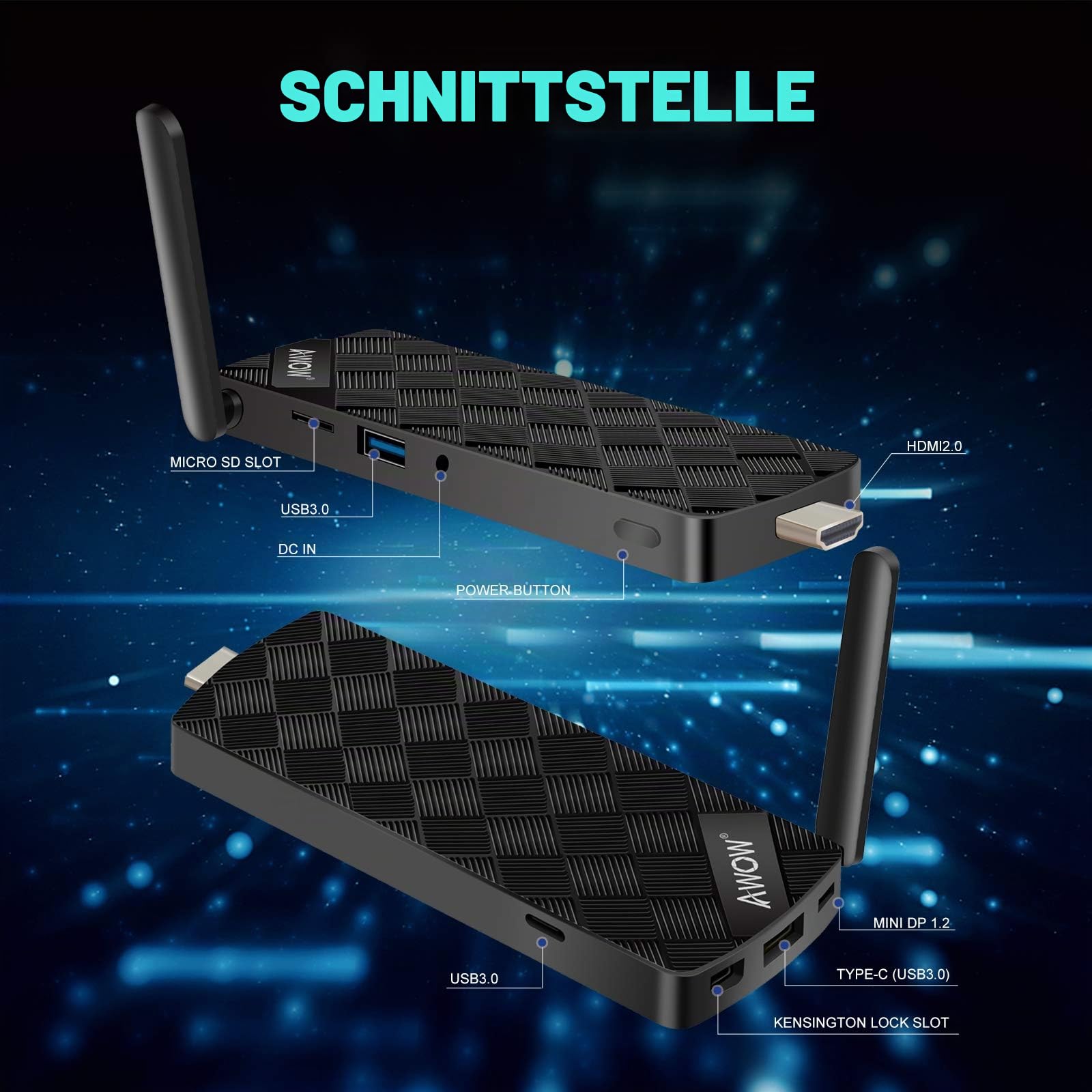AWOW Mini PC Stick, Fanless Computer Stick Intel Gemini Lake J4105 4GB LPDDR4 64GB eMMC, 4K HD Mini Computer,1000M LAN, Dualband-WLAN, USB 3.0, HDMI2.0, Bluetooth 4.2