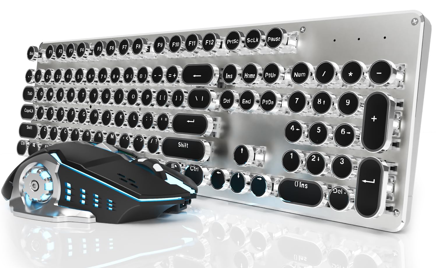 Photo 1 of *** parts only ***
EWEADN TK950 Typewriter Mechanical Keyboard and Mouse, 104 Keys Aesthetic Typewriter Keyboard Mouse Combo with White Backlit, Anti-Ghosting, Black Switch Bluetooth/2.4GHz/Wired Cute Keyboards-Black