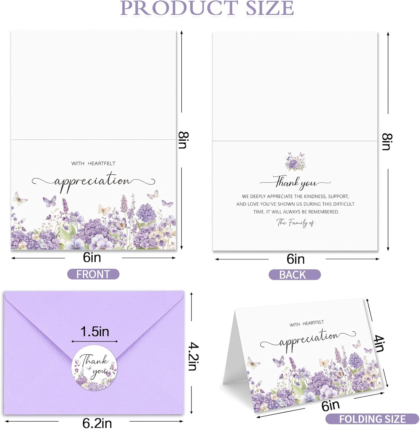 25Pcs Funeral Thank You Cards with Envelopes, Purple Watercolor Butterfly Floral Design Message Inside 4x6In Sympathy Thank You Card for Funeral Bereavement - Image 2